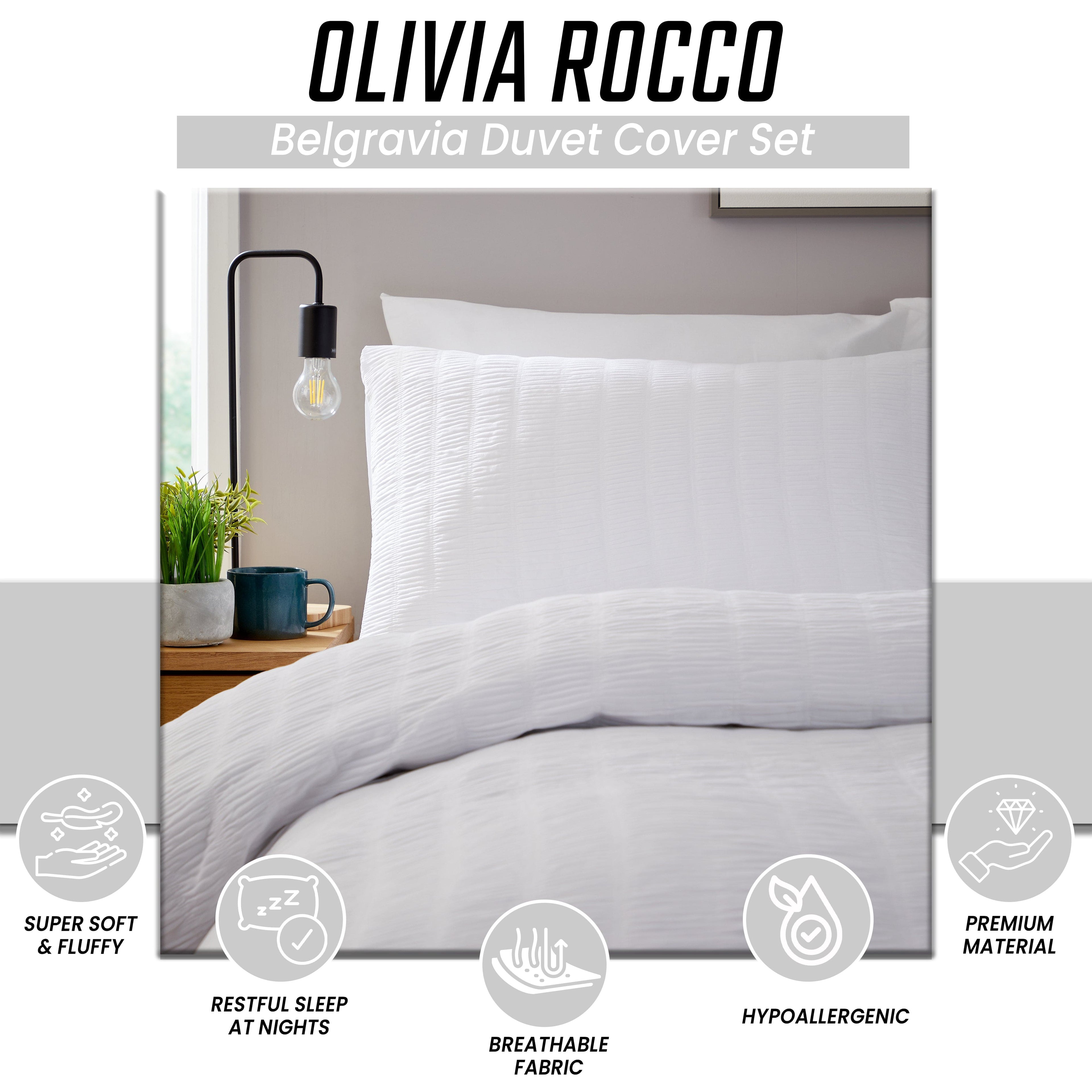OLIVIA ROCCO Belgravia White Microfibre Duvet Cover Set | Soft Bedding