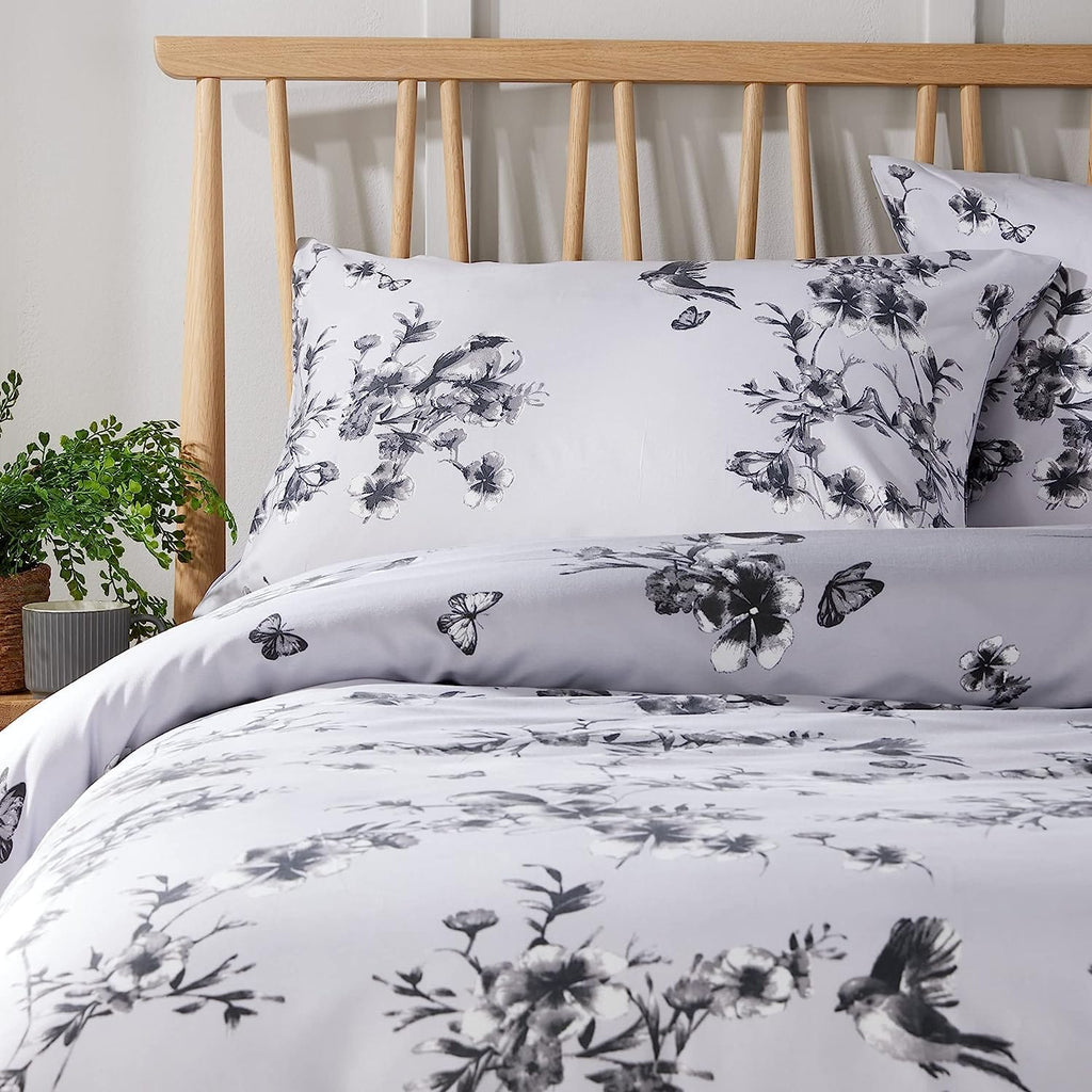 OLIVIA ROCCO Blossom Grey Printed Duvet Cover Set – Reversible Bedding