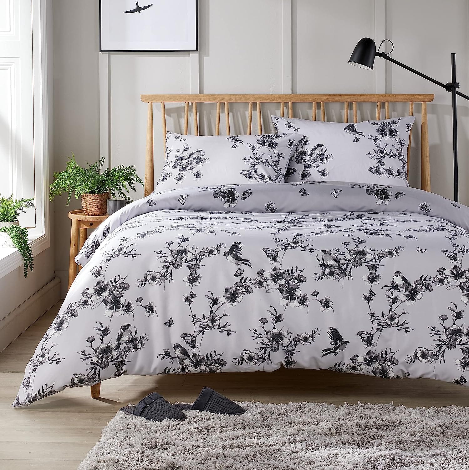 OLIVIA ROCCO Blossom Grey Printed Duvet Cover Set – Reversible Bedding