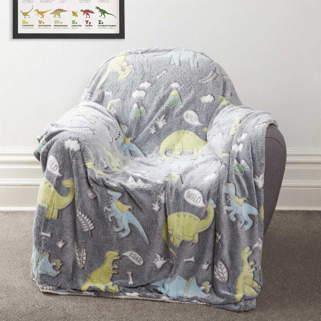 OLIVIA ROCCO Dinosaur Glow In The Dark Teddy Fleece Duvet Set with Cushion