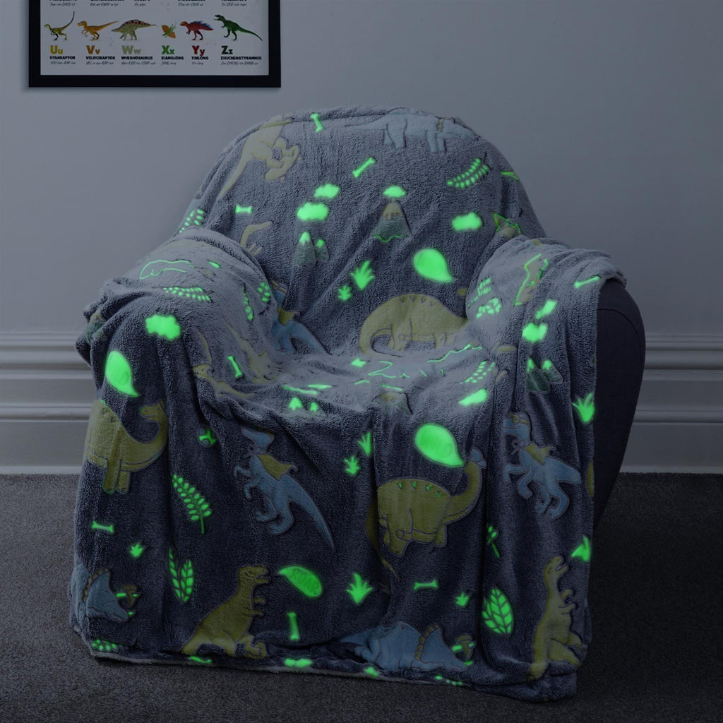 OLIVIA ROCCO Dinosaur Glow In The Dark Teddy Fleece Duvet Set with Cushion