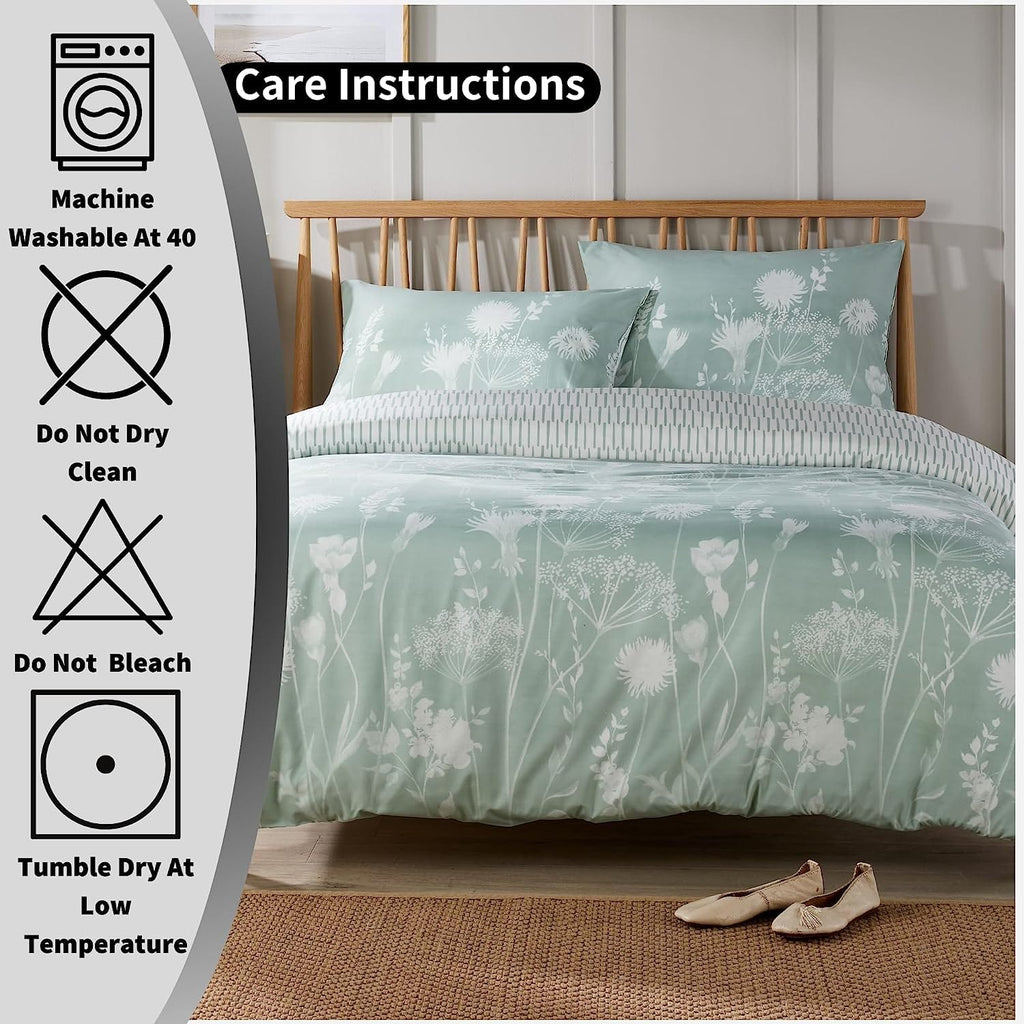 OLIVIA ROCCO Meadow Sage Green Printed Duvet Cover Set – King Size Bedding