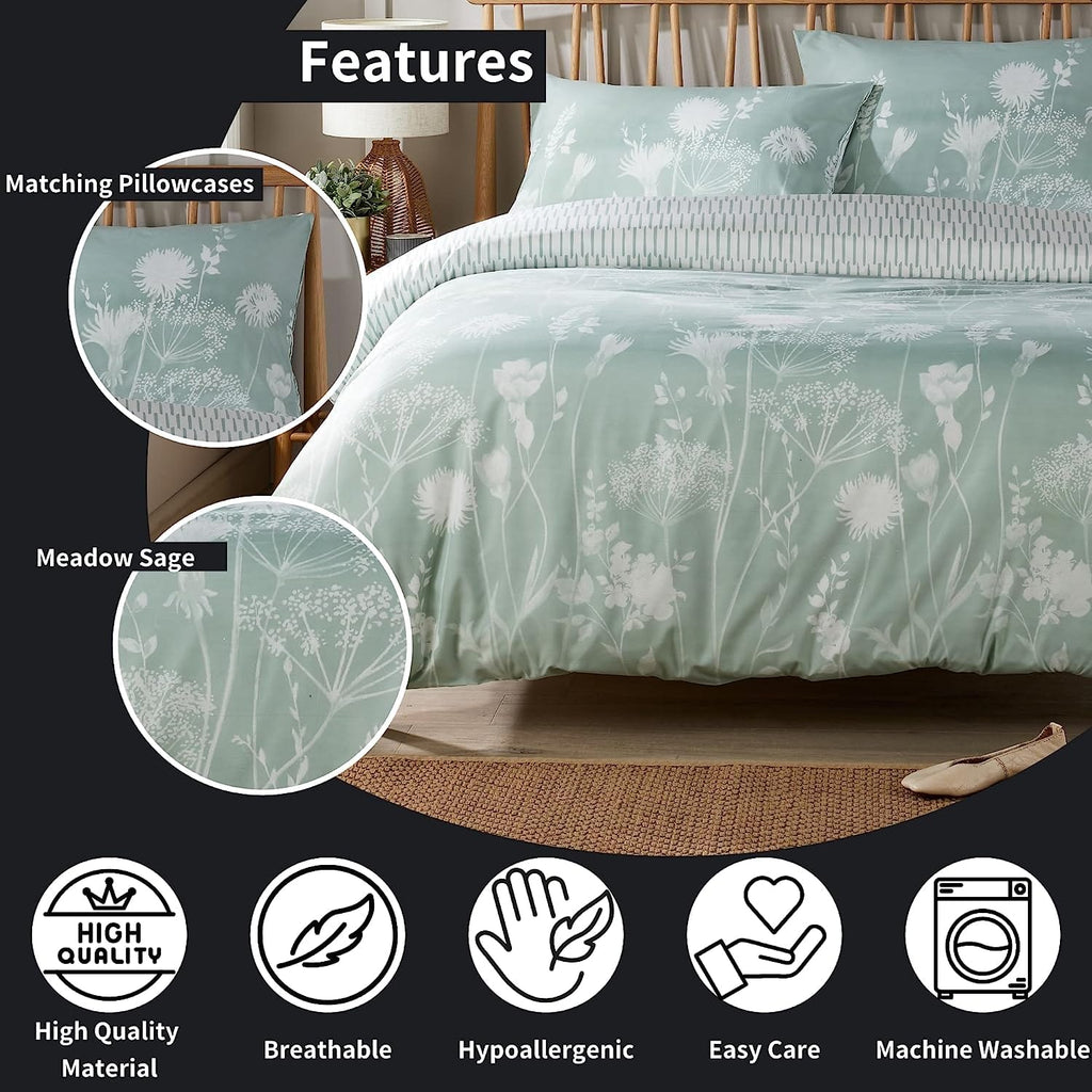 OLIVIA ROCCO Meadow Sage Green Printed Duvet Cover Set – King Size Bedding