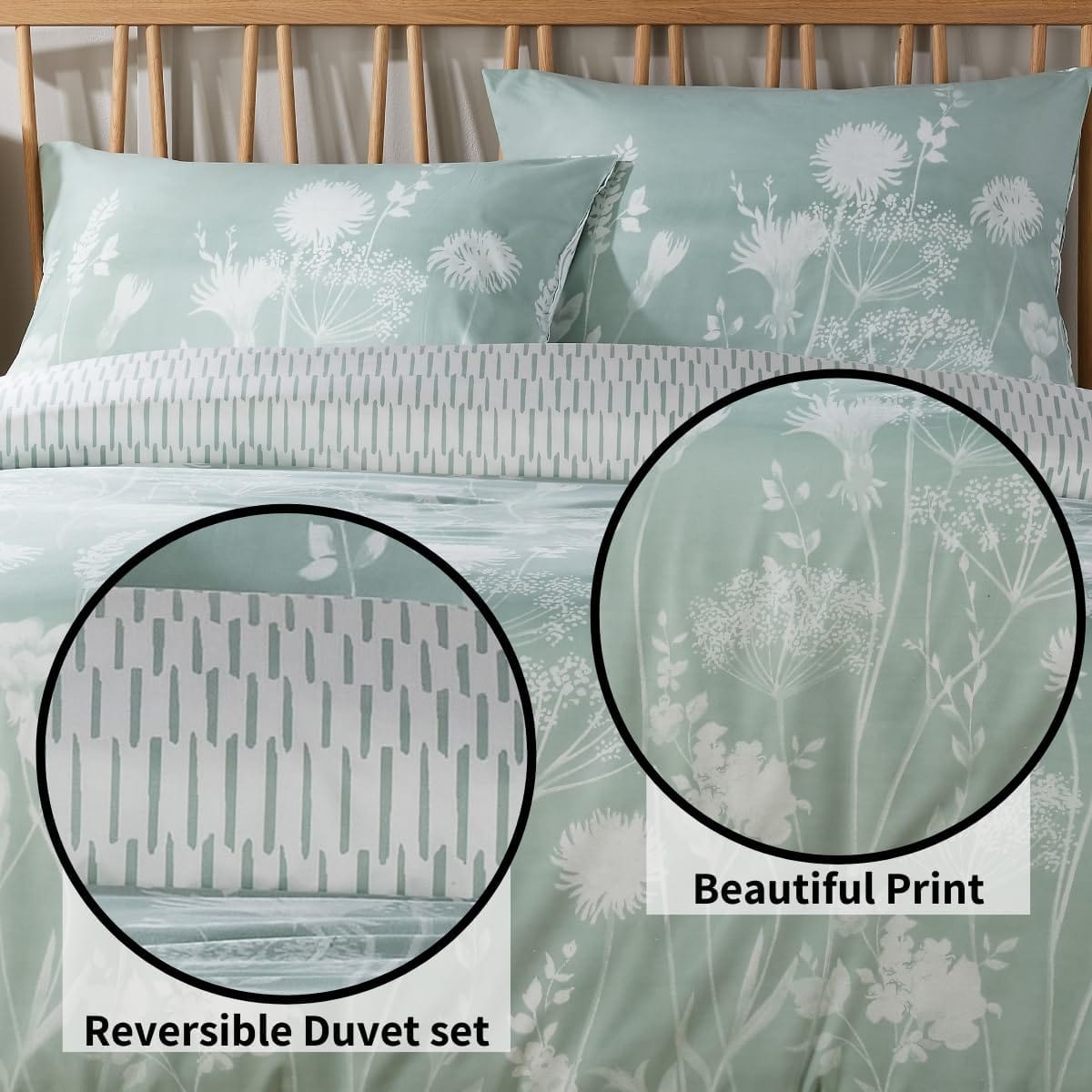 OLIVIA ROCCO Meadow Sage Green Printed Duvet Cover Set – King Size Bedding