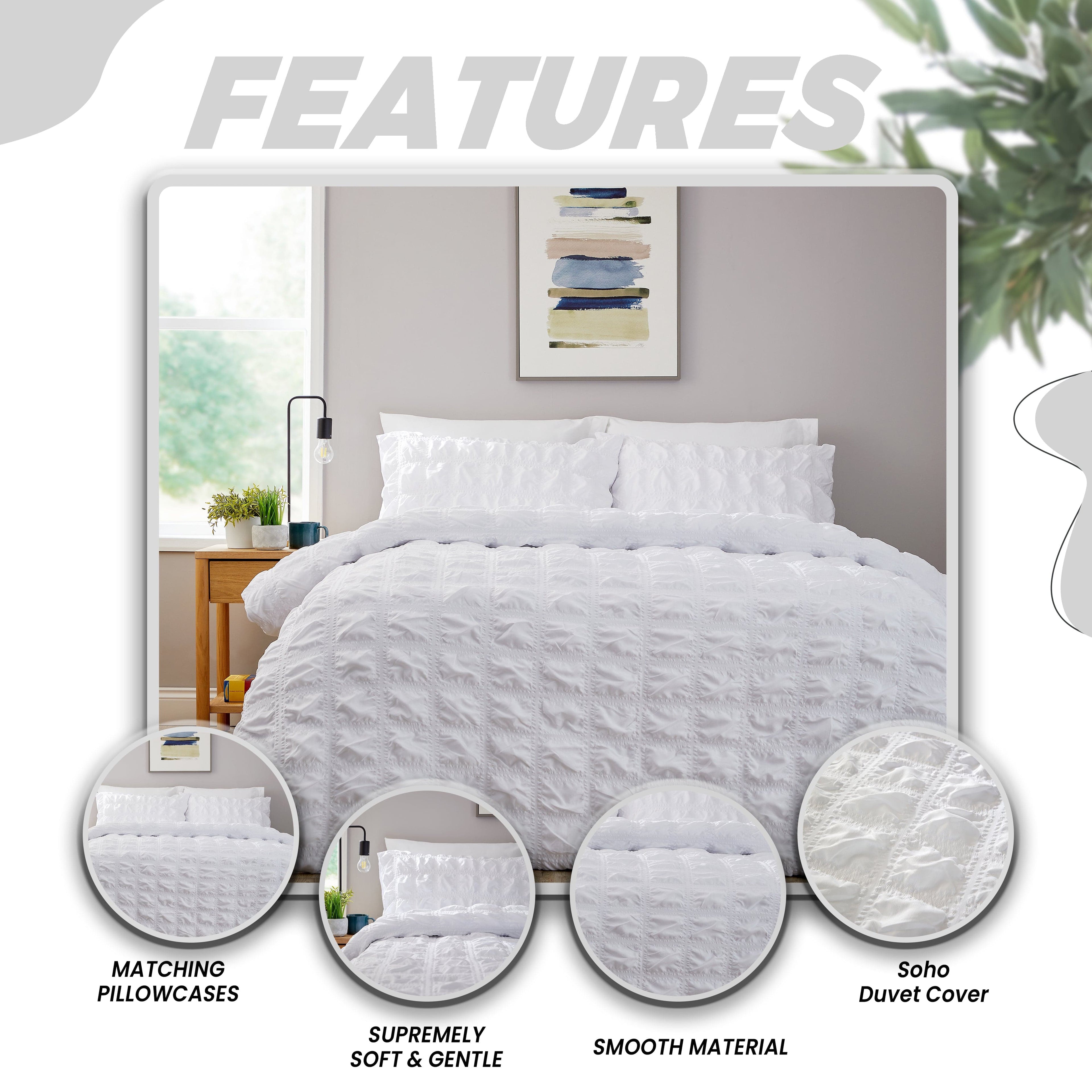 OLIVIA ROCCO Soho White Quilted Microfibre Duvet Cover Set with Pillowcases