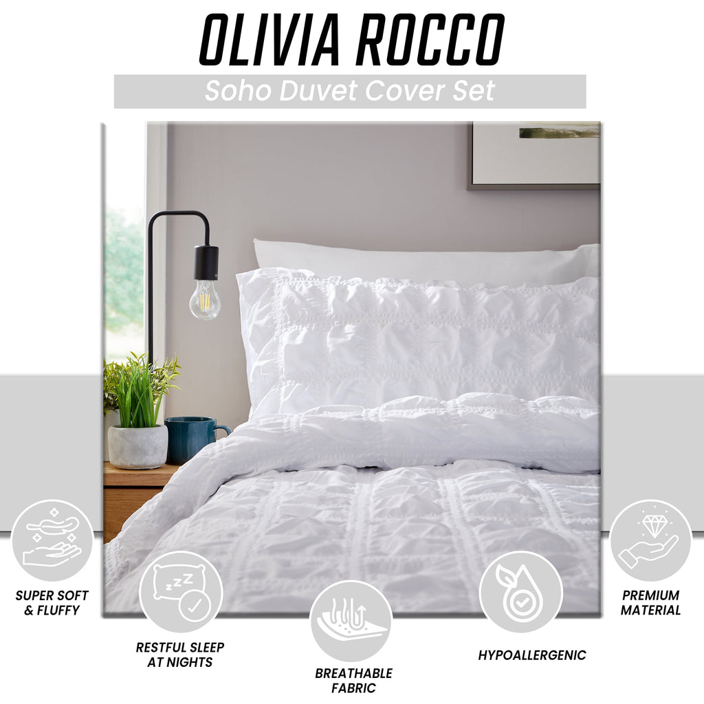 OLIVIA ROCCO Soho White Quilted Microfibre Duvet Cover Set with Pillowcases