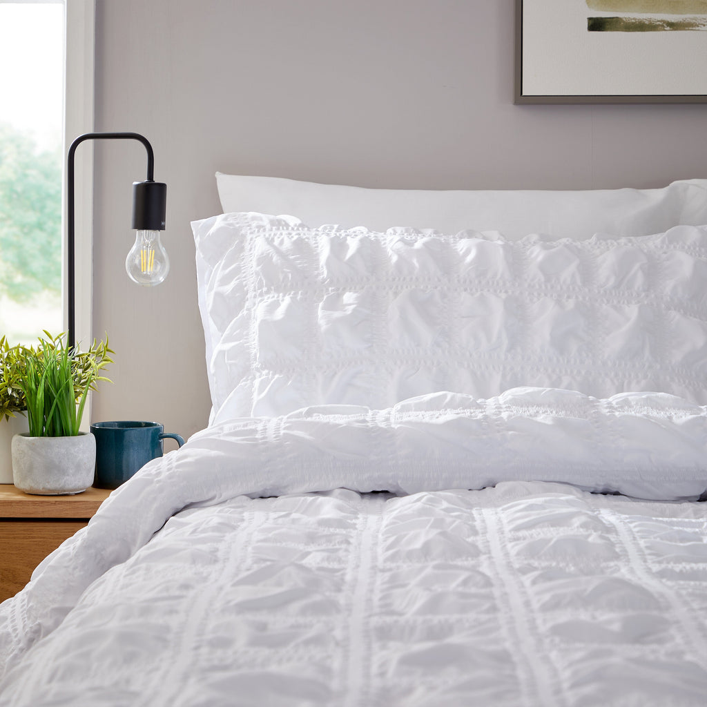 OLIVIA ROCCO Soho White Quilted Microfibre Duvet Cover Set with Pillowcases
