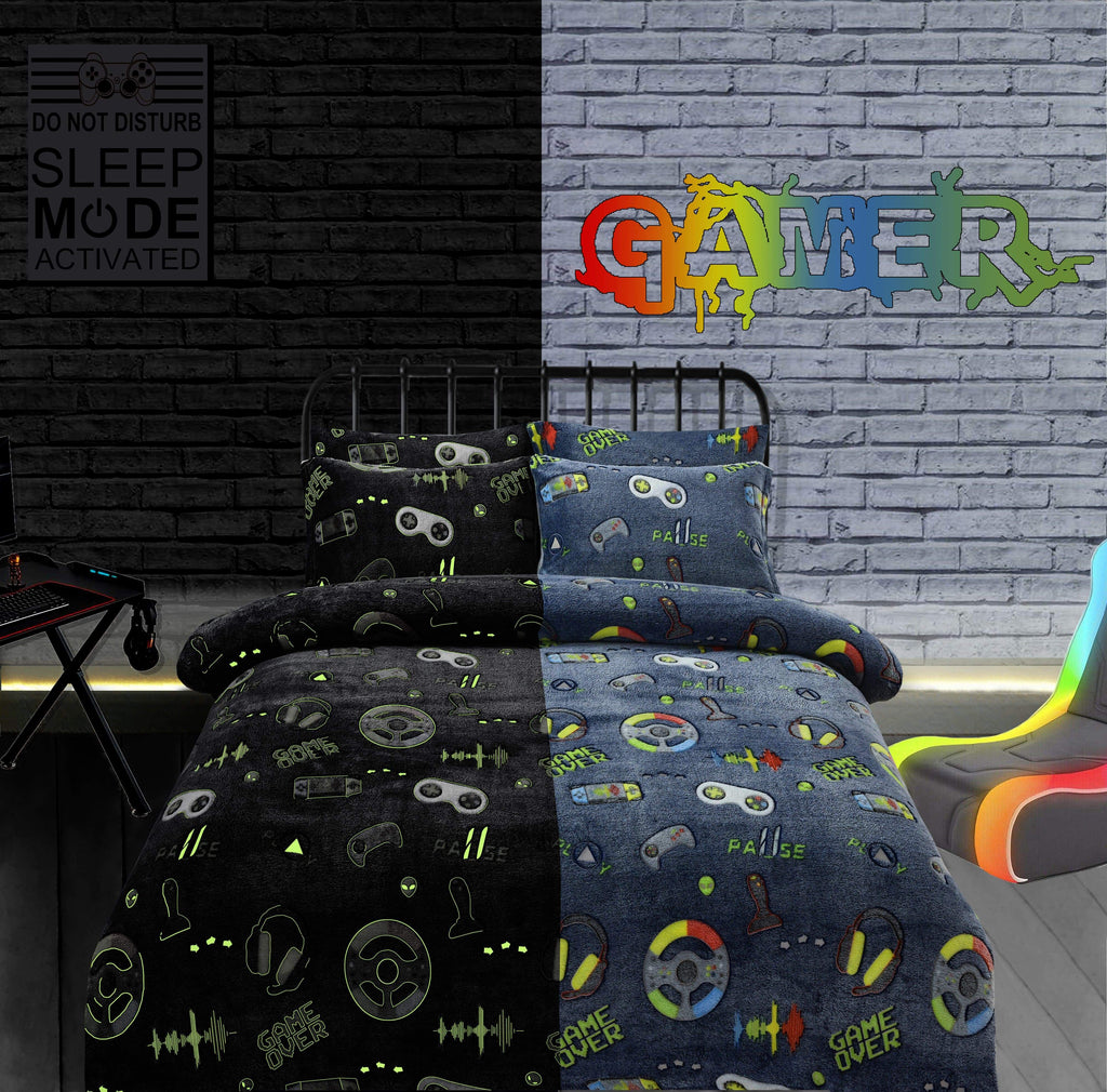 OLIVIA ROCCO Glow In The Dark Teddy Fleece Duvet Set – Kids Winter Bedding