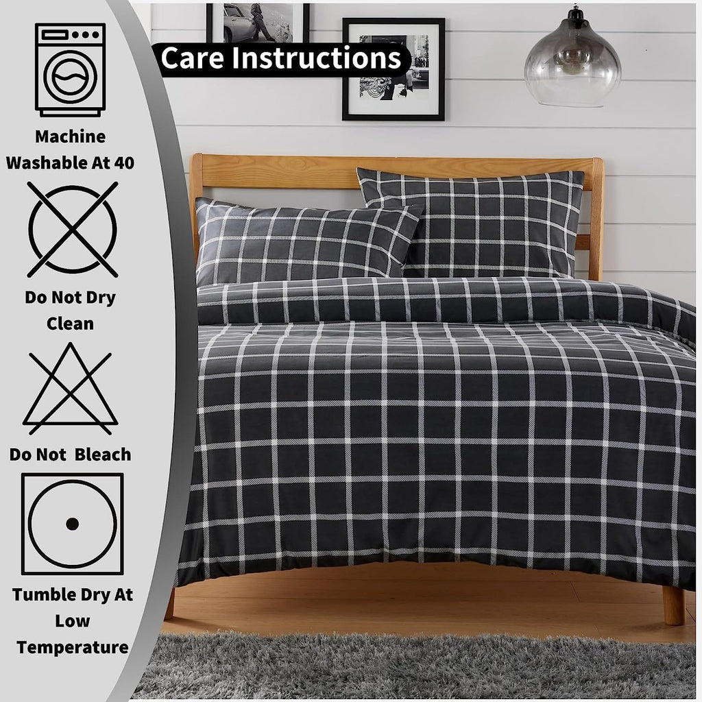 OLIVIA ROCCO Grey Boston Check Reversible Duvet Cover Set | Soft Polyester