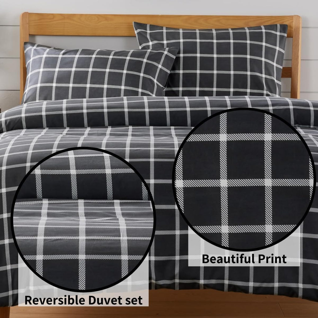 OLIVIA ROCCO Grey Boston Check Reversible Duvet Cover Set | Soft Polyester