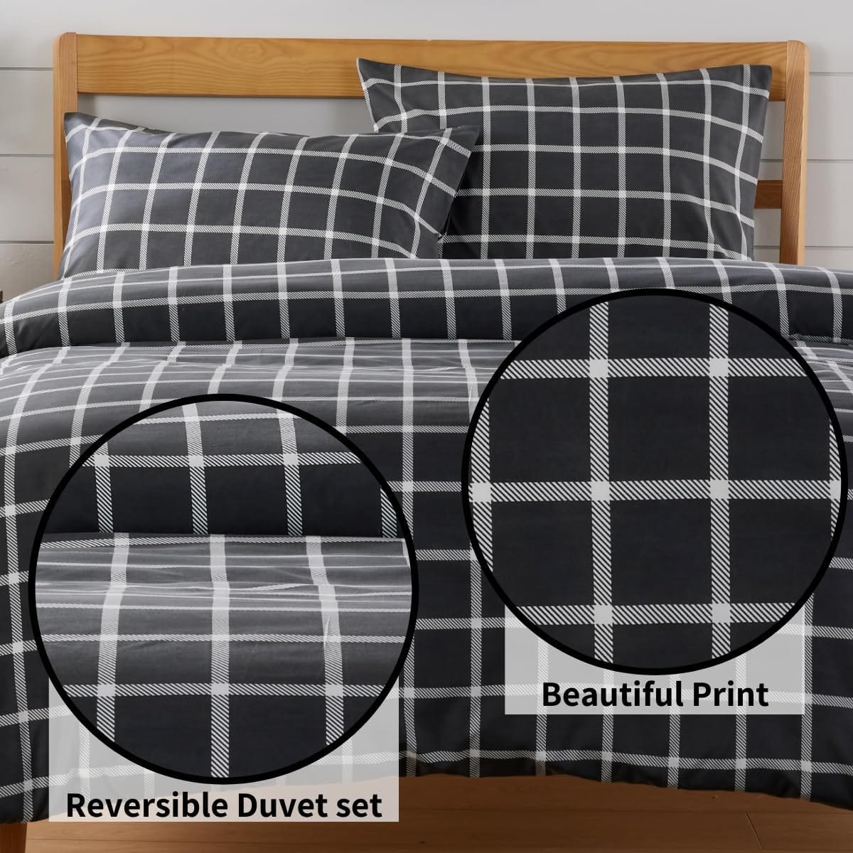 OLIVIA ROCCO Grey Boston Check Reversible Duvet Cover Set | Soft Polyester