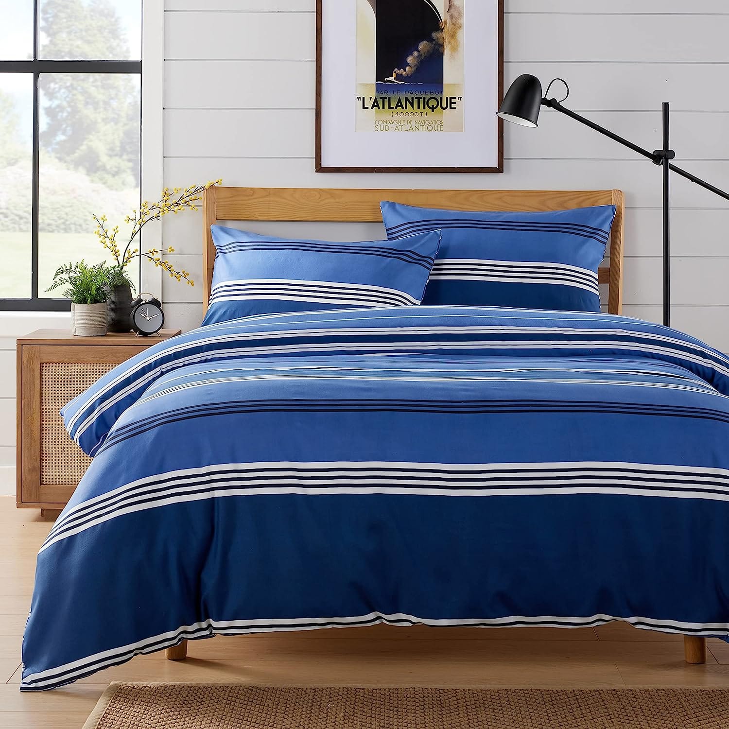 OLIVIA ROCCO Harlow Stripes Blue Duvet Cover Set | Breathable Bedding