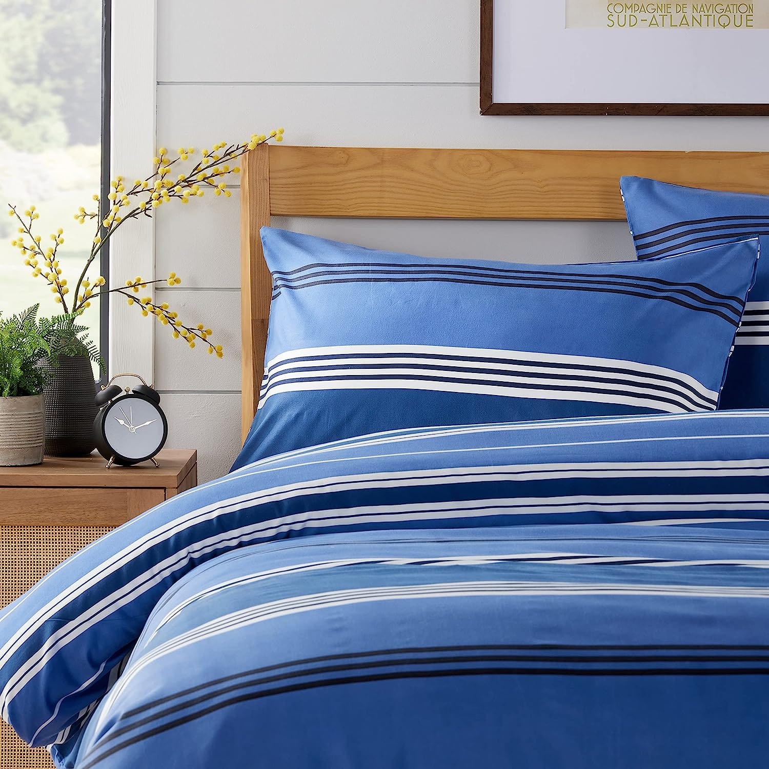 OLIVIA ROCCO Harlow Stripes Blue Duvet Cover Set | Breathable Bedding