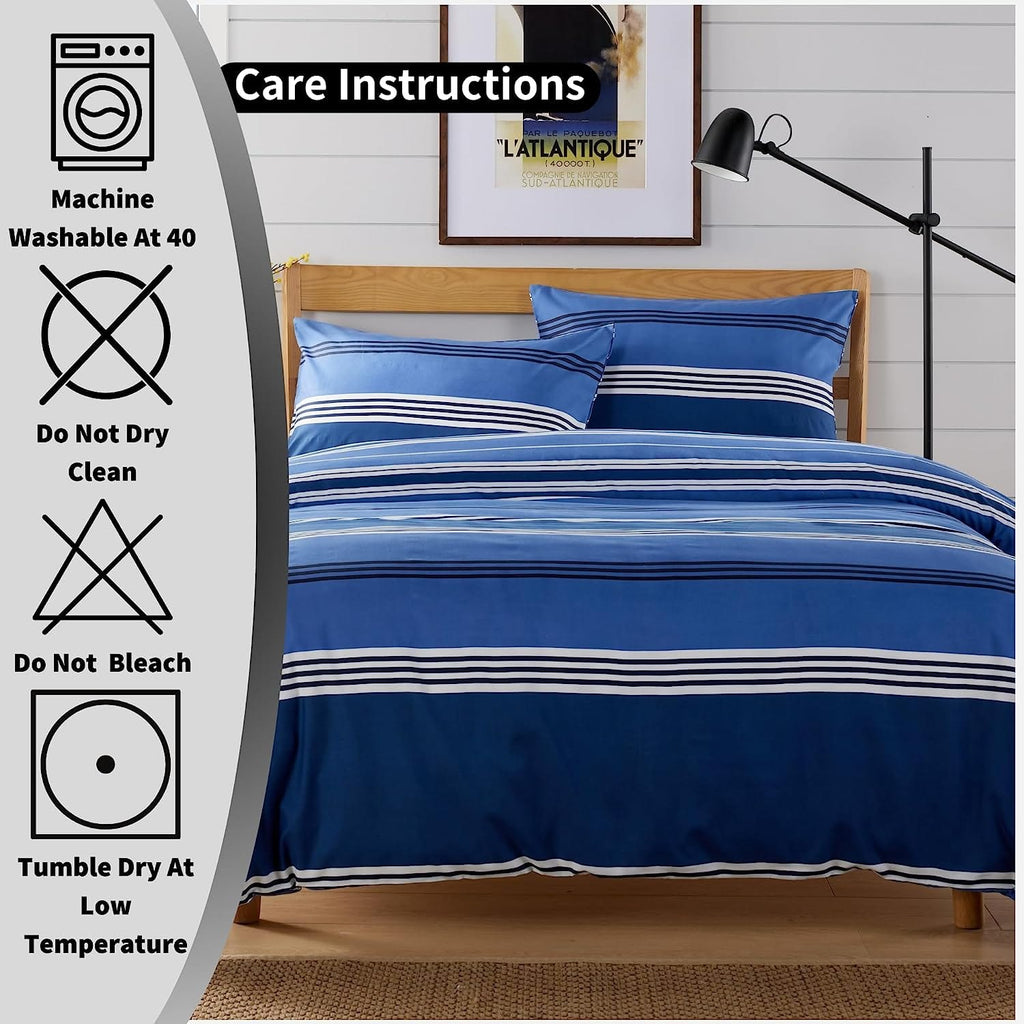 OLIVIA ROCCO Harlow Stripes Blue Duvet Cover Set | Breathable Bedding