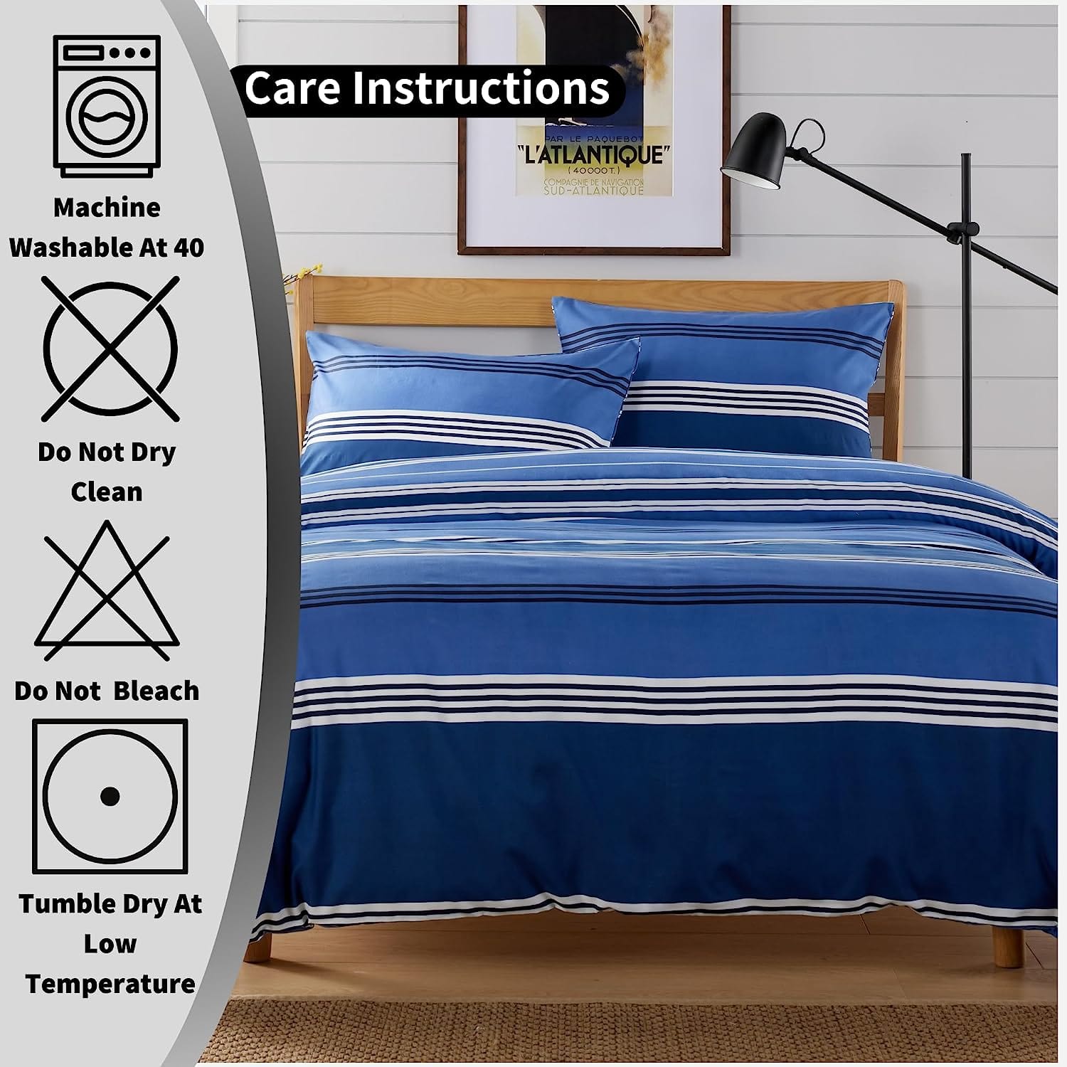 OLIVIA ROCCO Harlow Stripes Blue Duvet Cover Set | Breathable Bedding