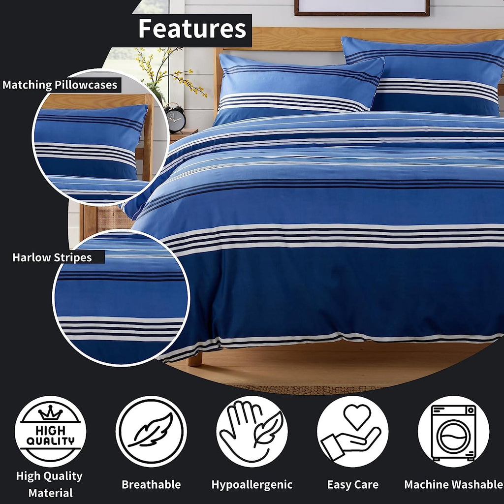 OLIVIA ROCCO Harlow Stripes Blue Duvet Cover Set | Breathable Bedding