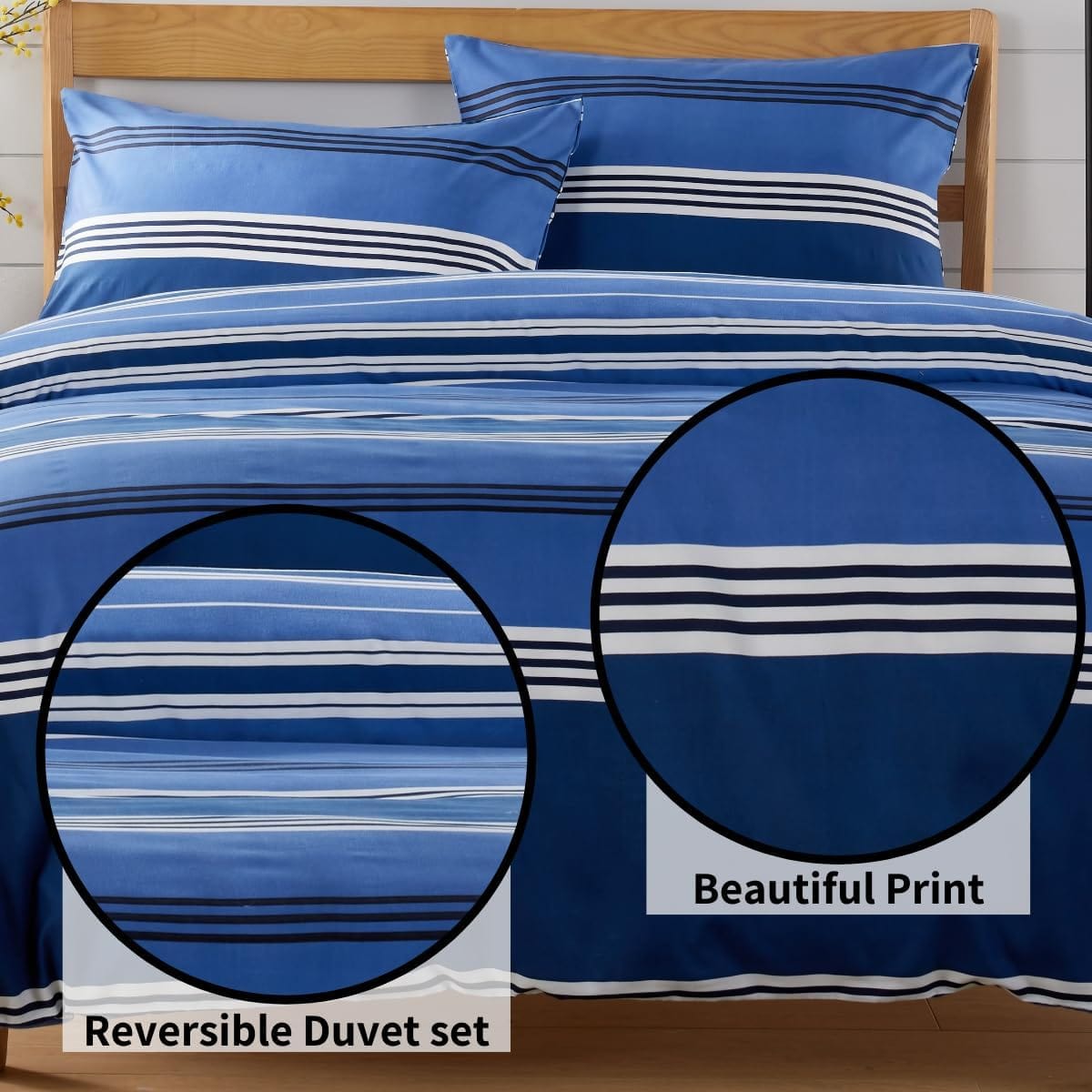 OLIVIA ROCCO Harlow Stripes Blue Duvet Cover Set | Breathable Bedding