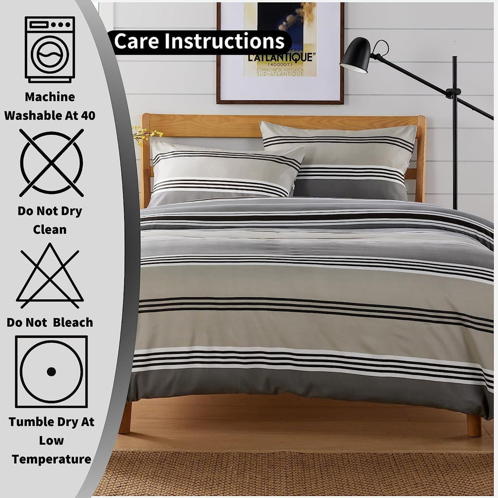 OLIVIA ROCCO Harlow Stripes Grey Reversible Quilted Duvet Cover Set