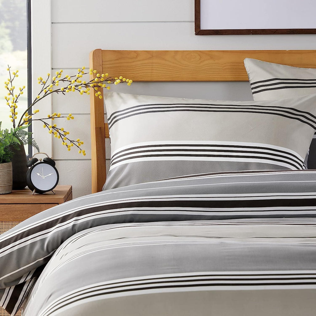 OLIVIA ROCCO Harlow Stripes Grey Reversible Quilted Duvet Cover Set