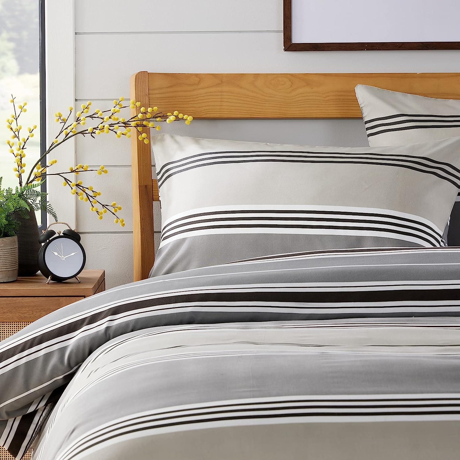 OLIVIA ROCCO Harlow Stripes Grey Reversible Quilted Duvet Cover Set