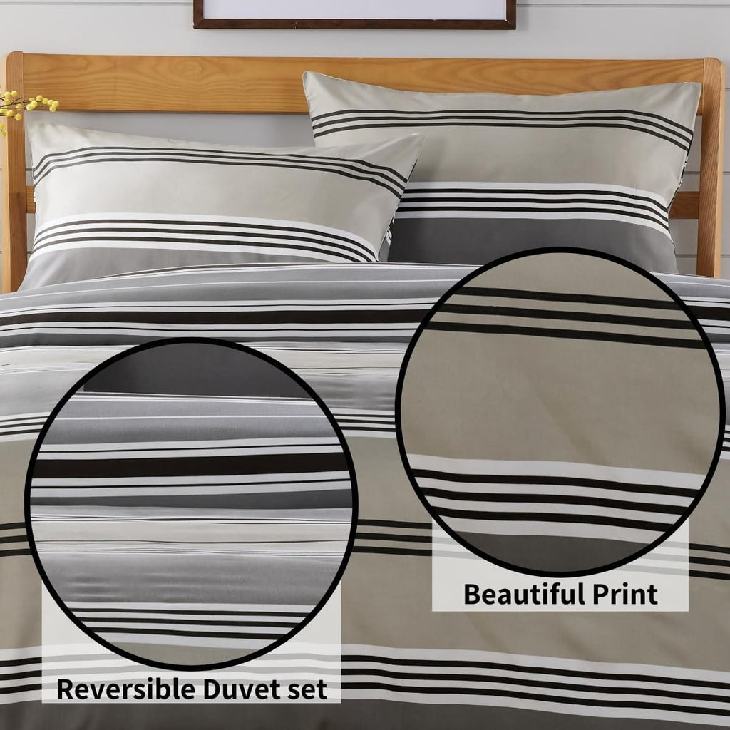 OLIVIA ROCCO Harlow Stripes Grey Reversible Quilted Duvet Cover Set