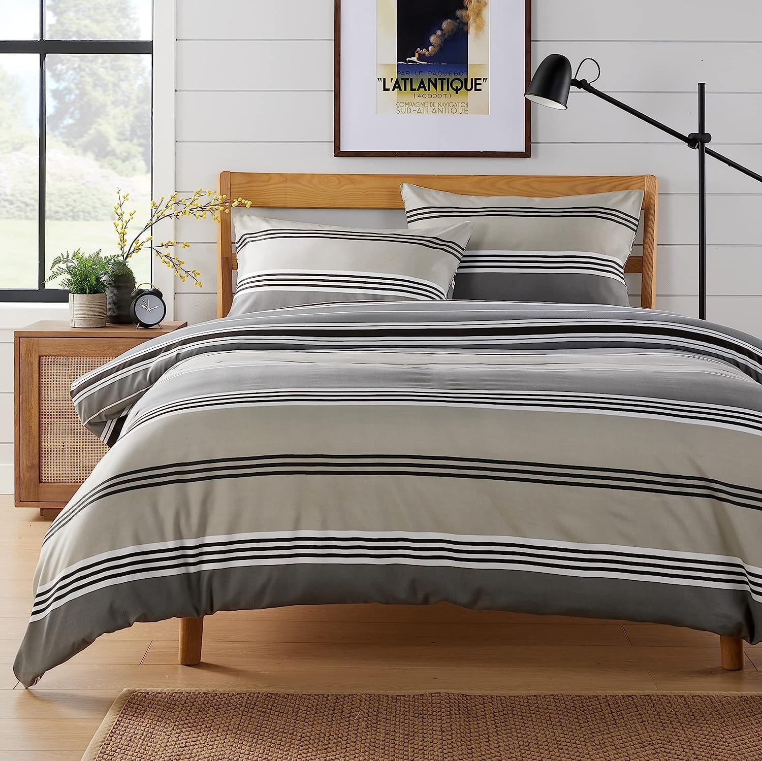 OLIVIA ROCCO Harlow Stripes Grey Reversible Quilted Duvet Cover Set