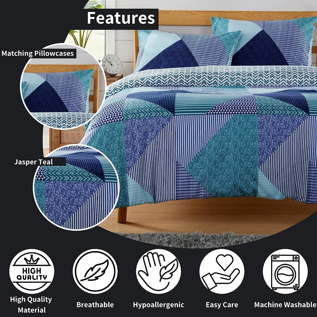 OLIVIA ROCCO Jasper Teal Printed Duvet Cover Set – Durable Easy Care Bedding