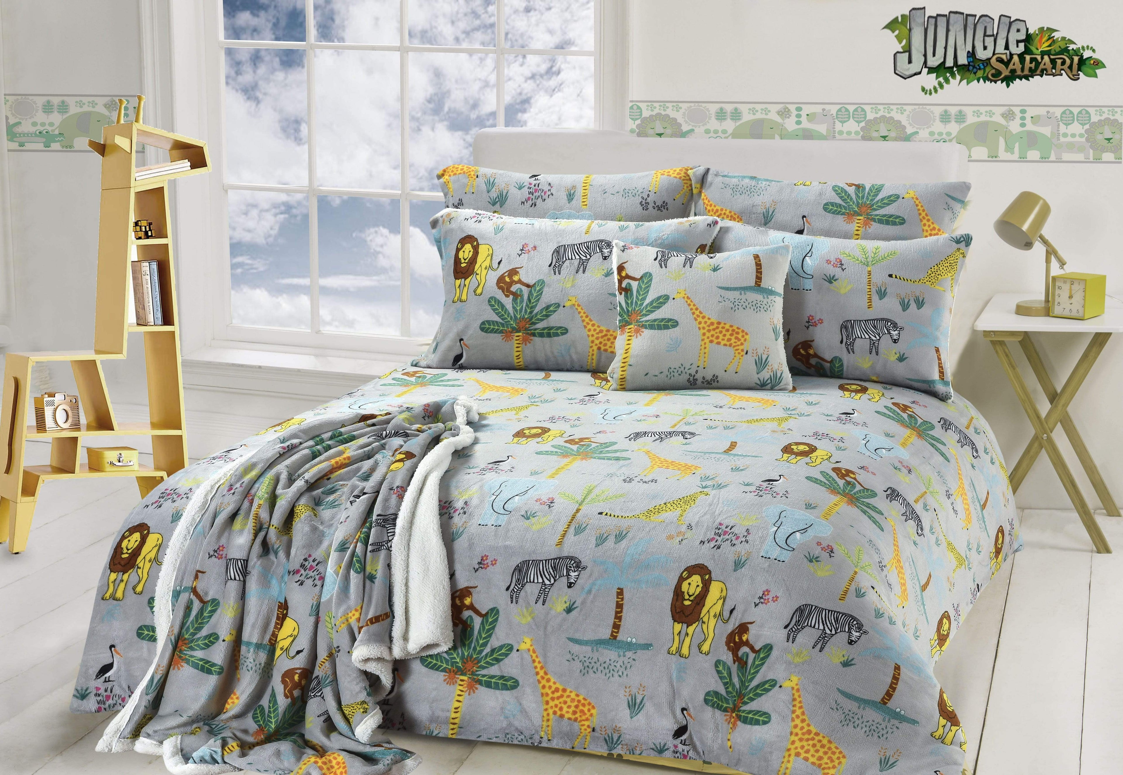 OLIVIA ROCCO Jungle Safari Kids Teddy Fleece Bedding Set – Animal Kingdom