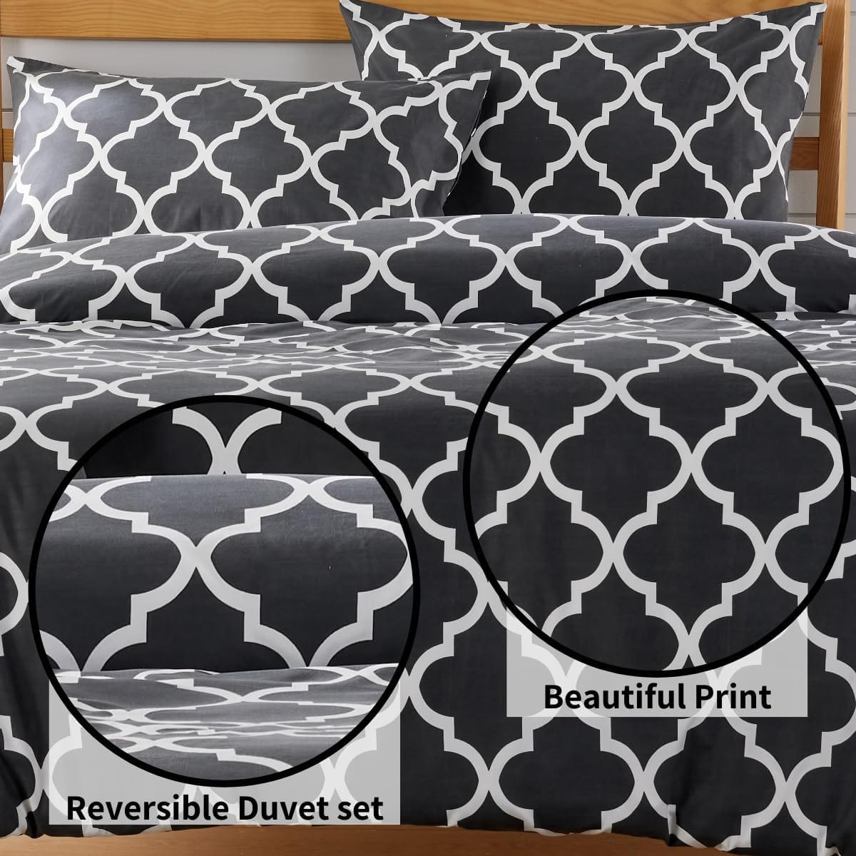 OLIVIA ROCCO Marrakesh Grey Printed Duvet Cover Set | Easy Care Bedding