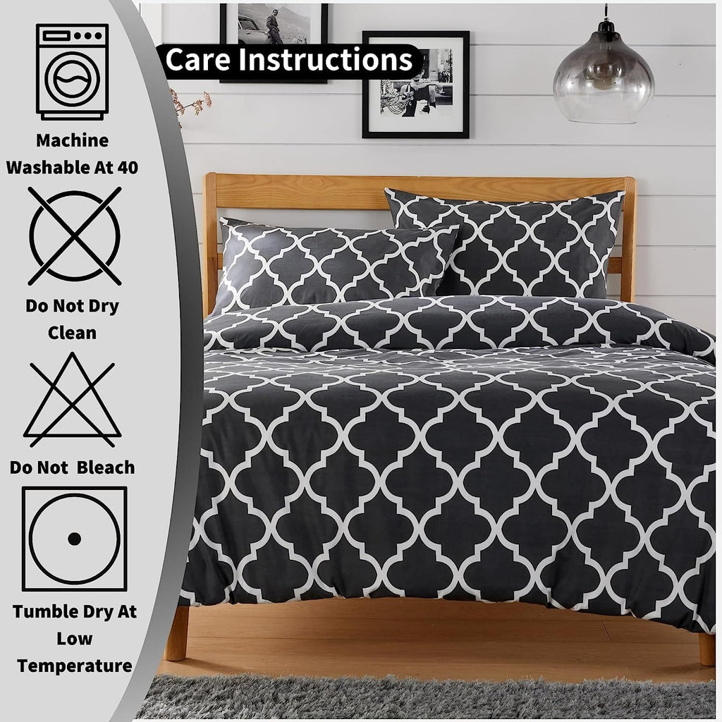 OLIVIA ROCCO Marrakesh Grey Printed Duvet Cover Set | Easy Care Bedding