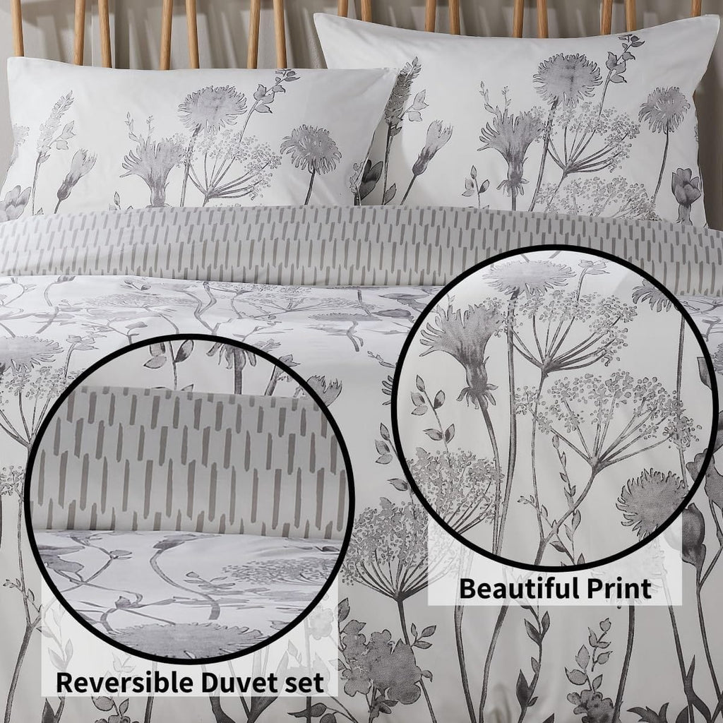 OLIVIA ROCCO Meadow Grey Reversible Duvet Cover Set | Easy Care Bedding