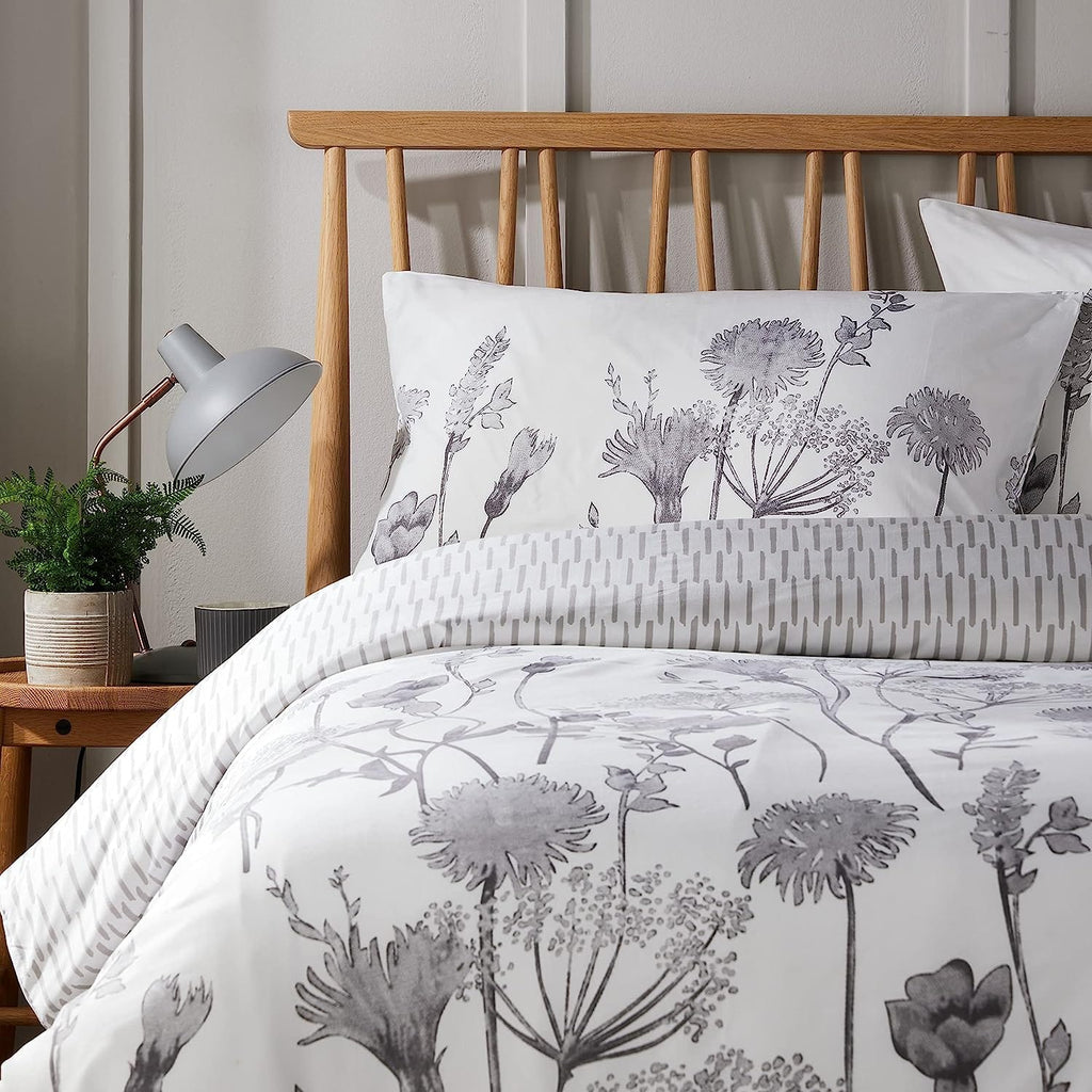 OLIVIA ROCCO Meadow Grey Reversible Duvet Cover Set | Easy Care Bedding