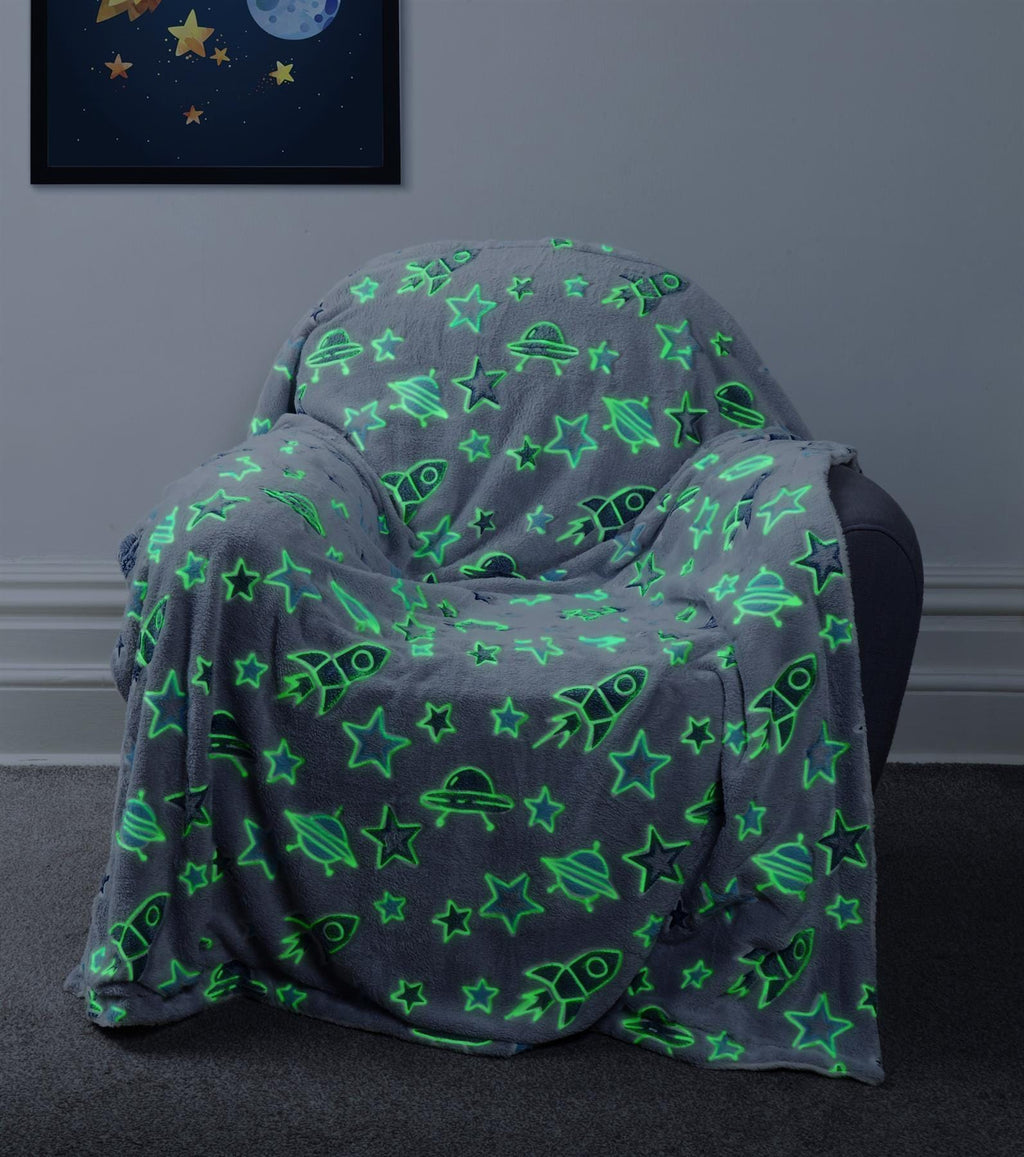 OLIVIA ROCCO Glow In The Dark Outer Space Teddy Fleece Kids Duvet Set