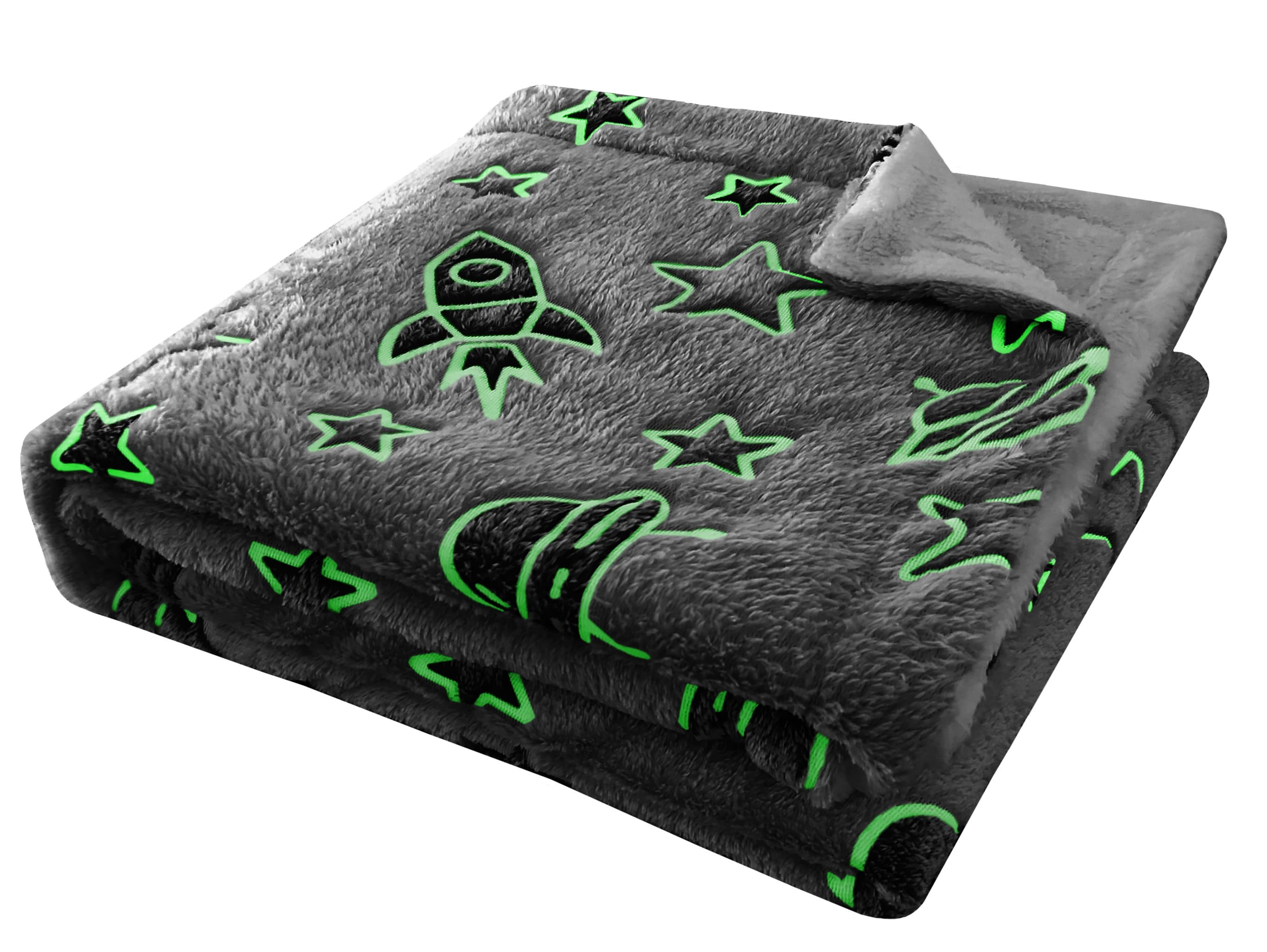 OLIVIA ROCCO Glow In The Dark Outer Space Teddy Fleece Kids Duvet Set