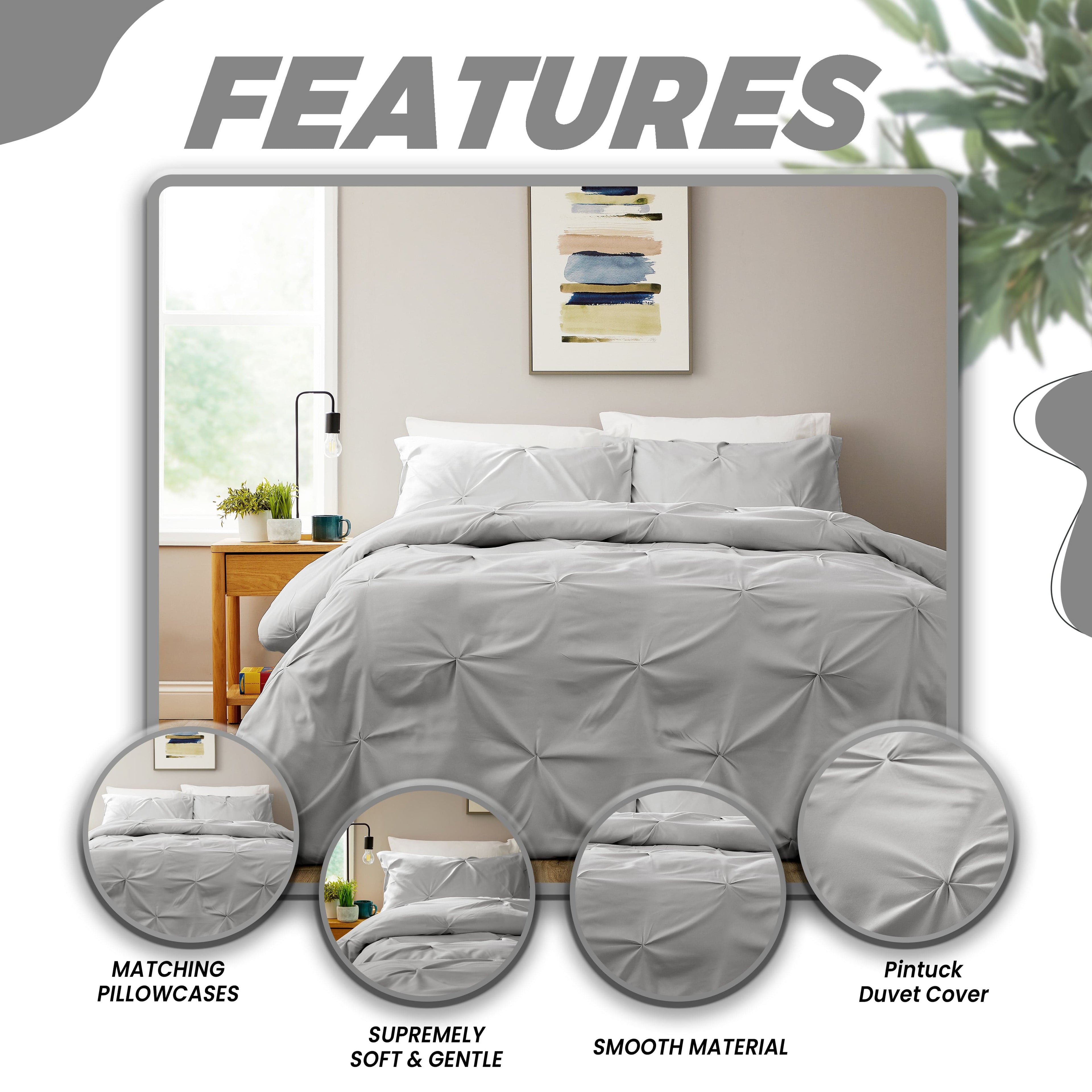 OLIVIA ROCCO Grey Pintuck Duvet Cover Set | Soft Microfibre Bedding