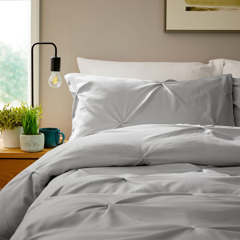 OLIVIA ROCCO Grey Pintuck Duvet Cover Set | Soft Microfibre Bedding
