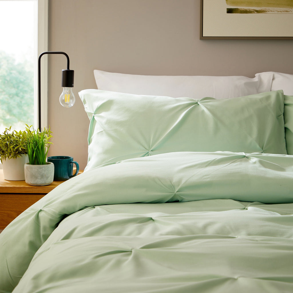 OLIVIA ROCCO Pintuck Sage Green Microfibre Duvet Cover Set with Pillowcases