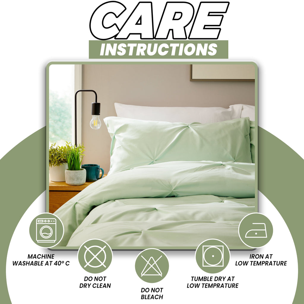 OLIVIA ROCCO Pintuck Sage Green Microfibre Duvet Cover Set with Pillowcases