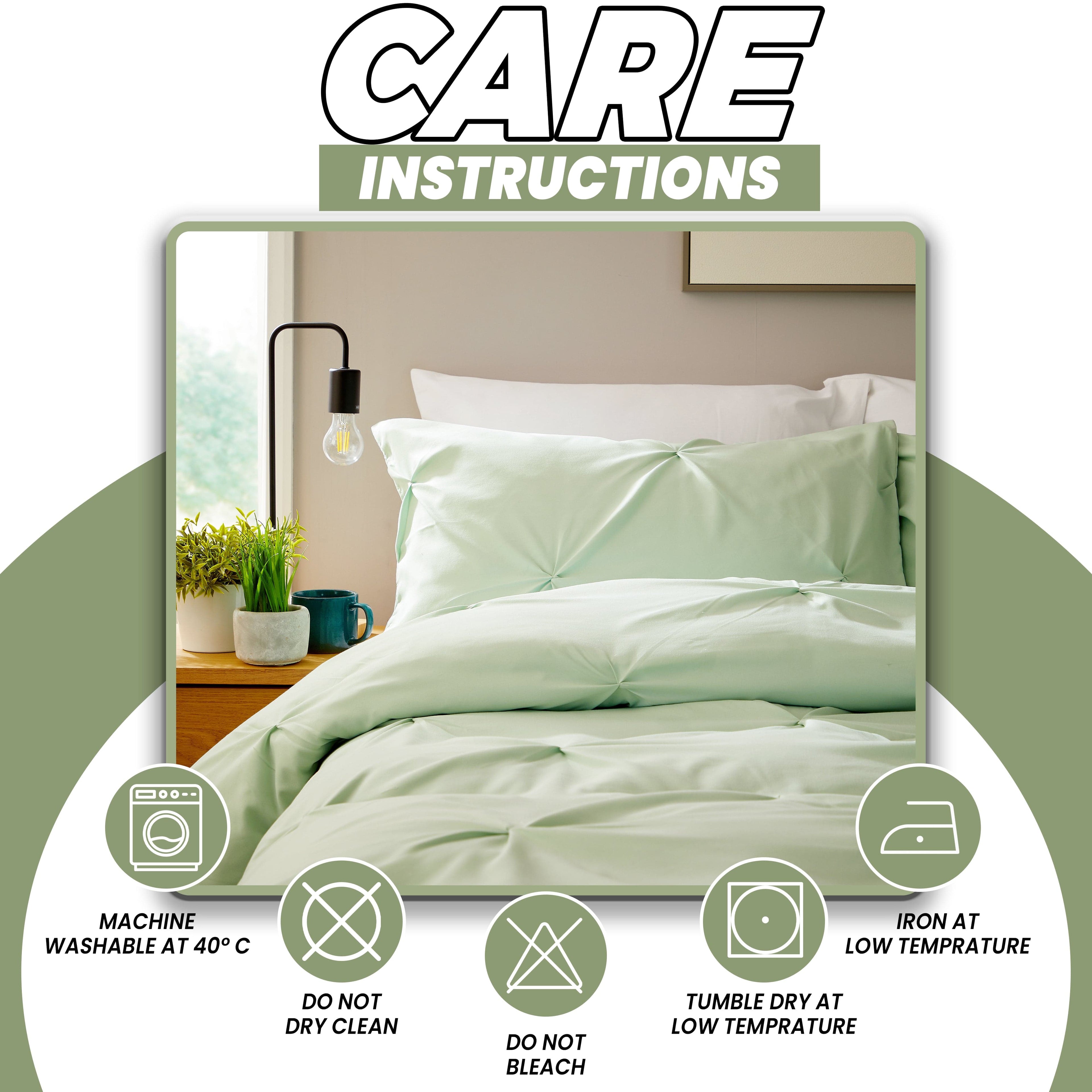 OLIVIA ROCCO Pintuck Sage Green Microfibre Duvet Cover Set with Pillowcases