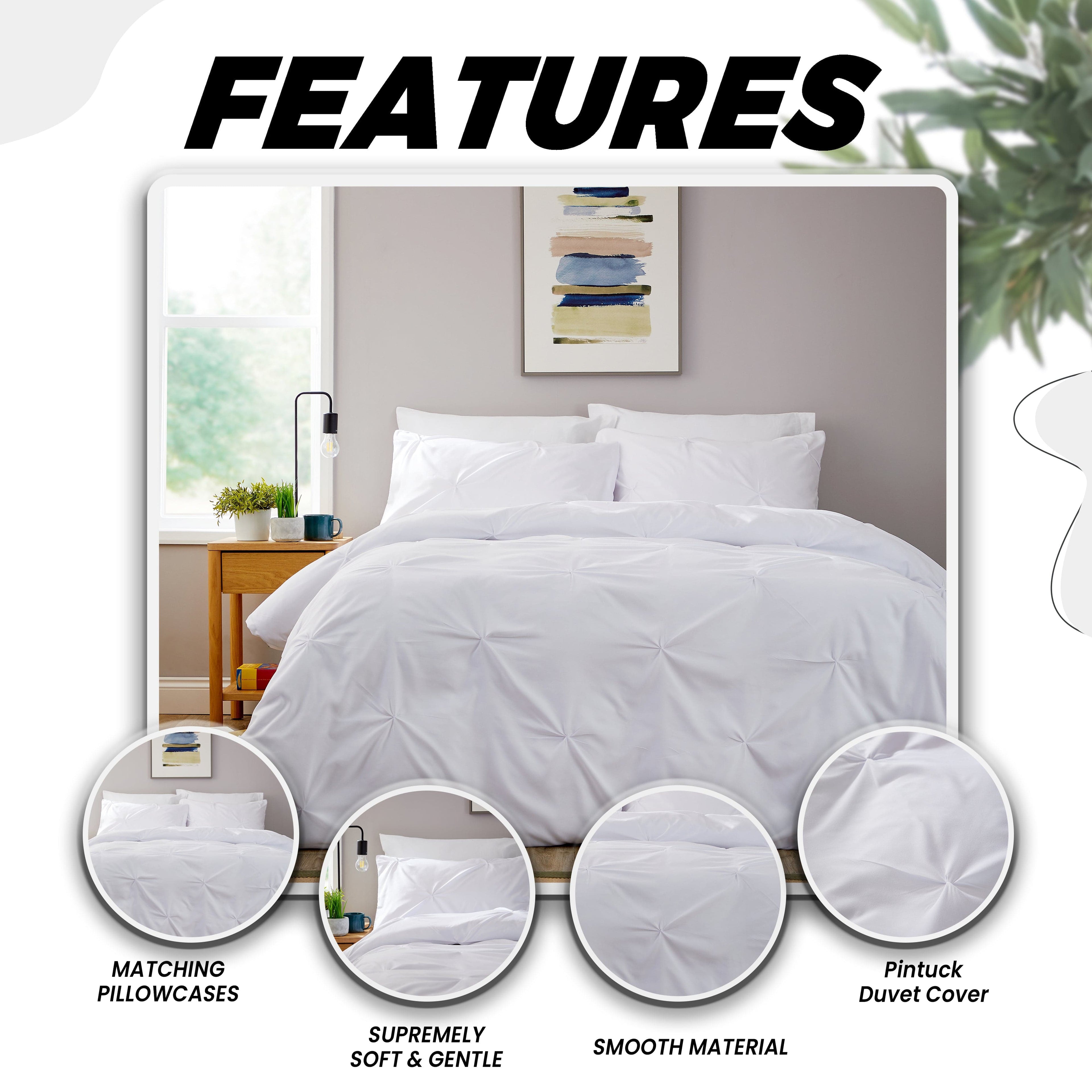 OLIVIA ROCCO Pintuck White Microfibre Duvet Cover Set - Soft Bedding