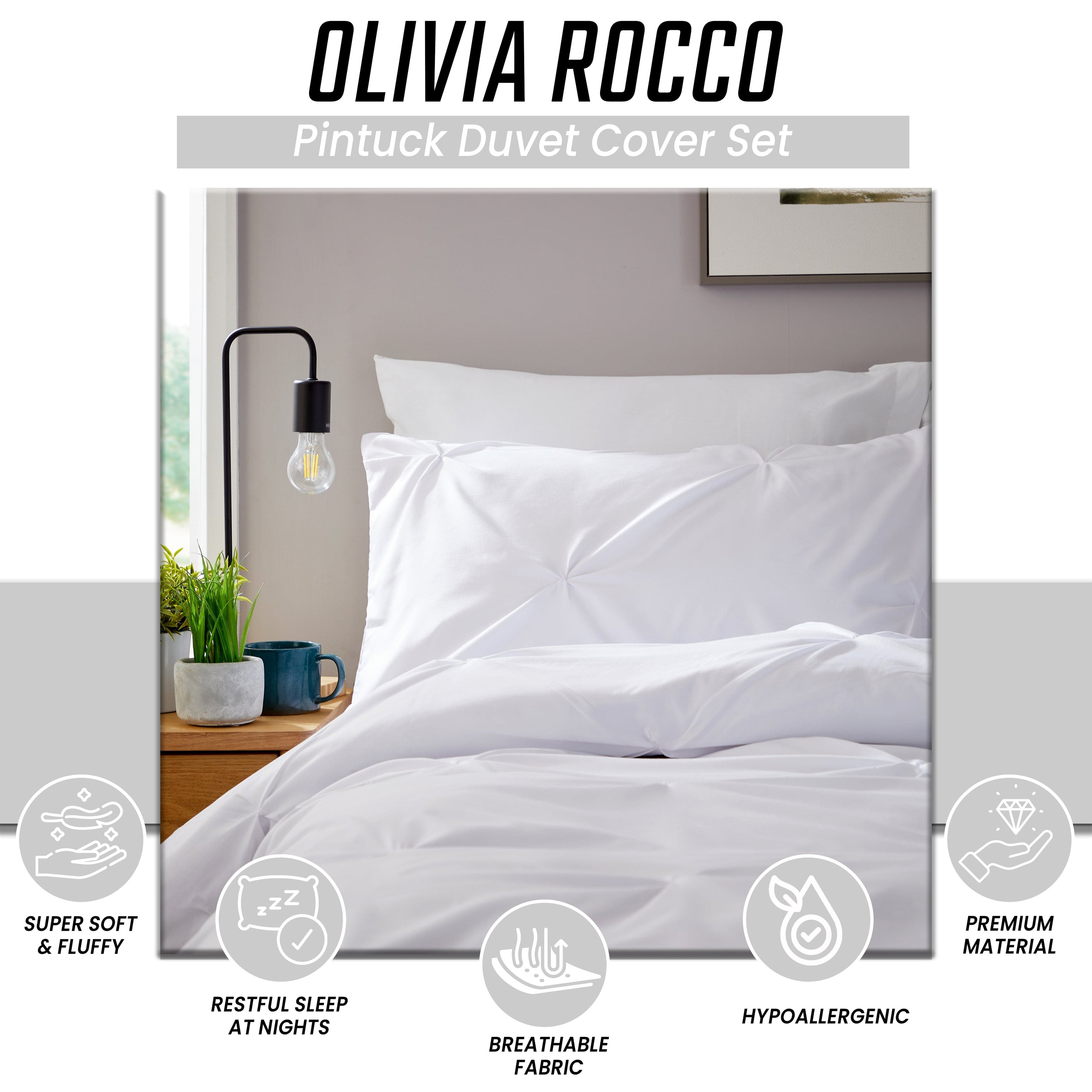 OLIVIA ROCCO Pintuck White Microfibre Duvet Cover Set - Soft Bedding