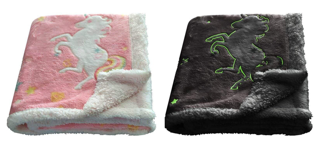 OLIVIA ROCCO Rainbow Unicorn Glow In The Dark Teddy Fleece Kids Duvet Set