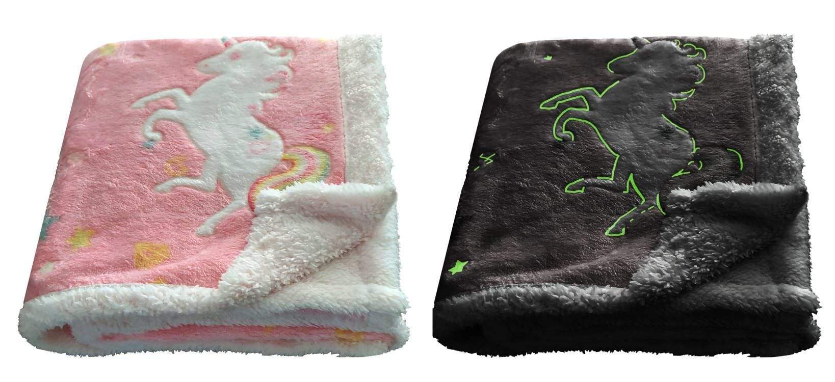 OLIVIA ROCCO Rainbow Unicorn Glow In The Dark Teddy Fleece Kids Duvet Set