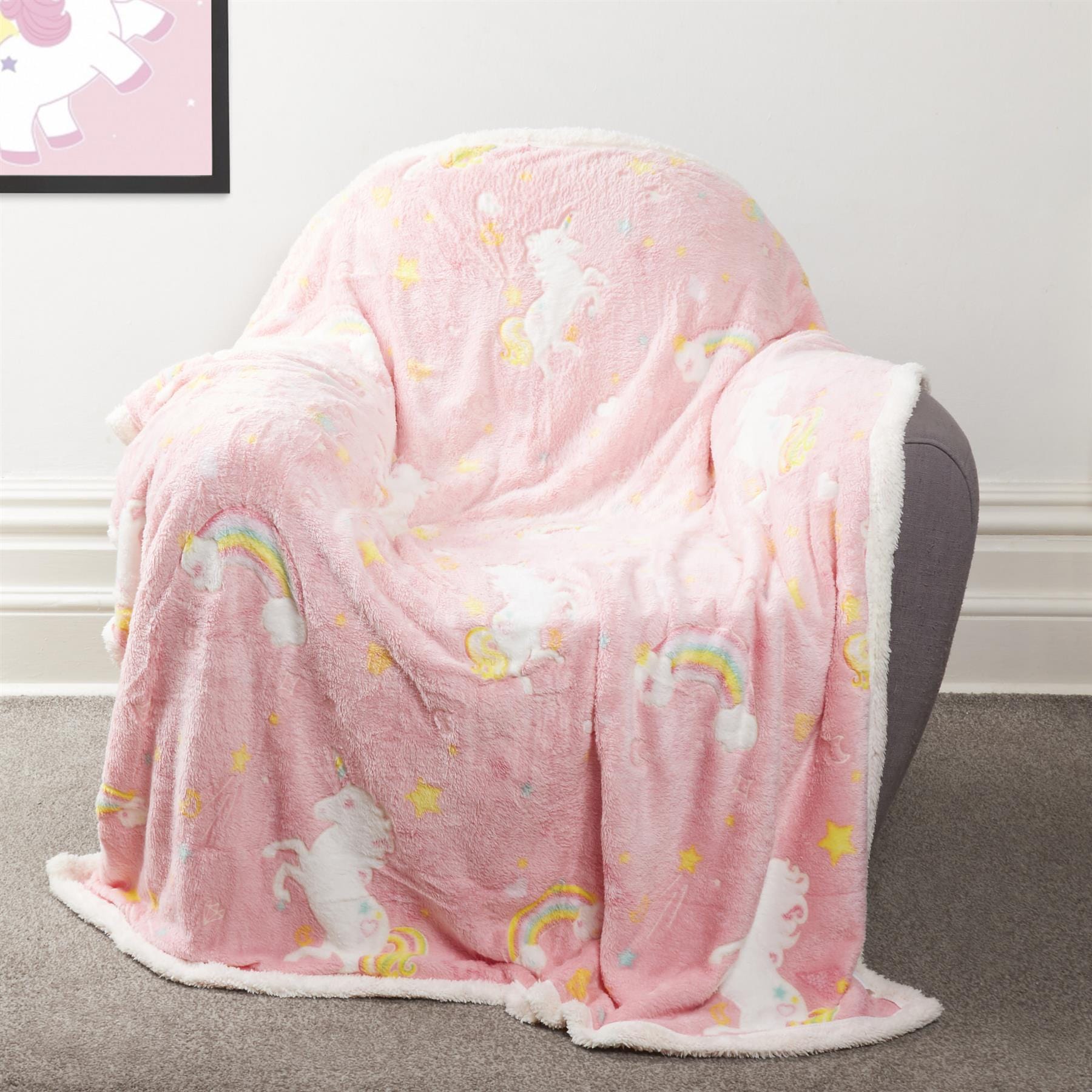 OLIVIA ROCCO Rainbow Unicorn Glow In The Dark Teddy Fleece Kids Duvet Set