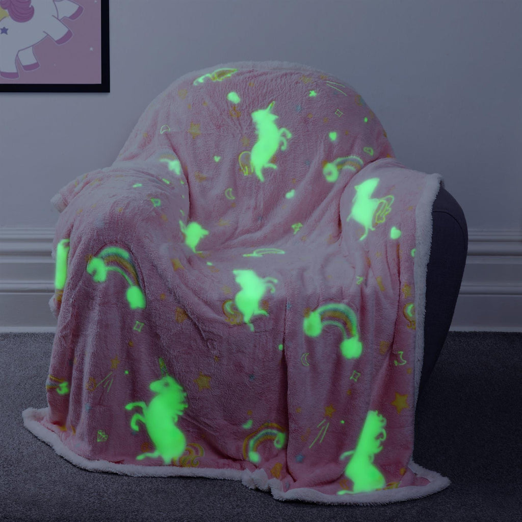OLIVIA ROCCO Rainbow Unicorn Glow In The Dark Teddy Fleece Kids Duvet Set