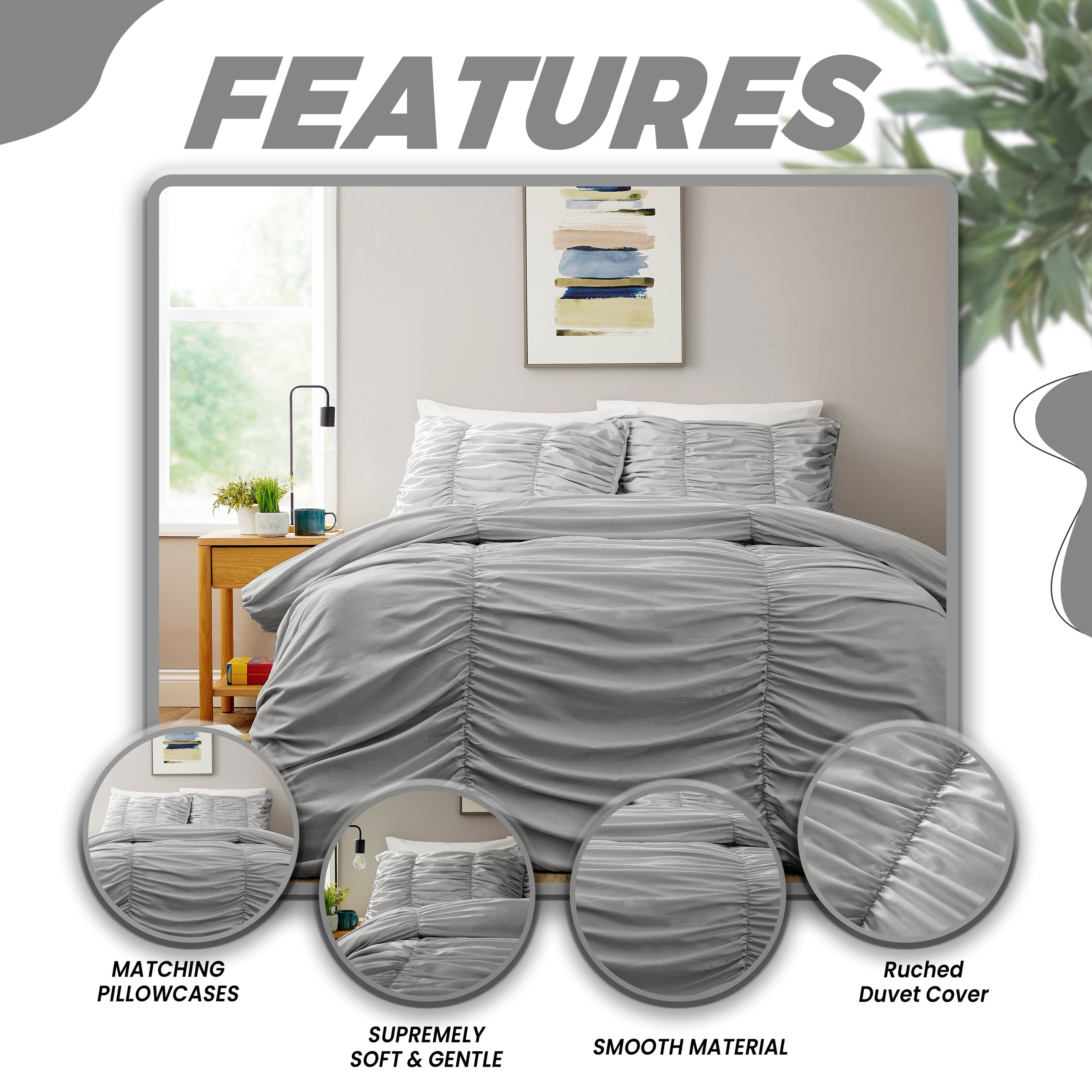 OLIVIA ROCCO Ruched Grey Microfibre Duvet Cover Set | Ruffle Bedding