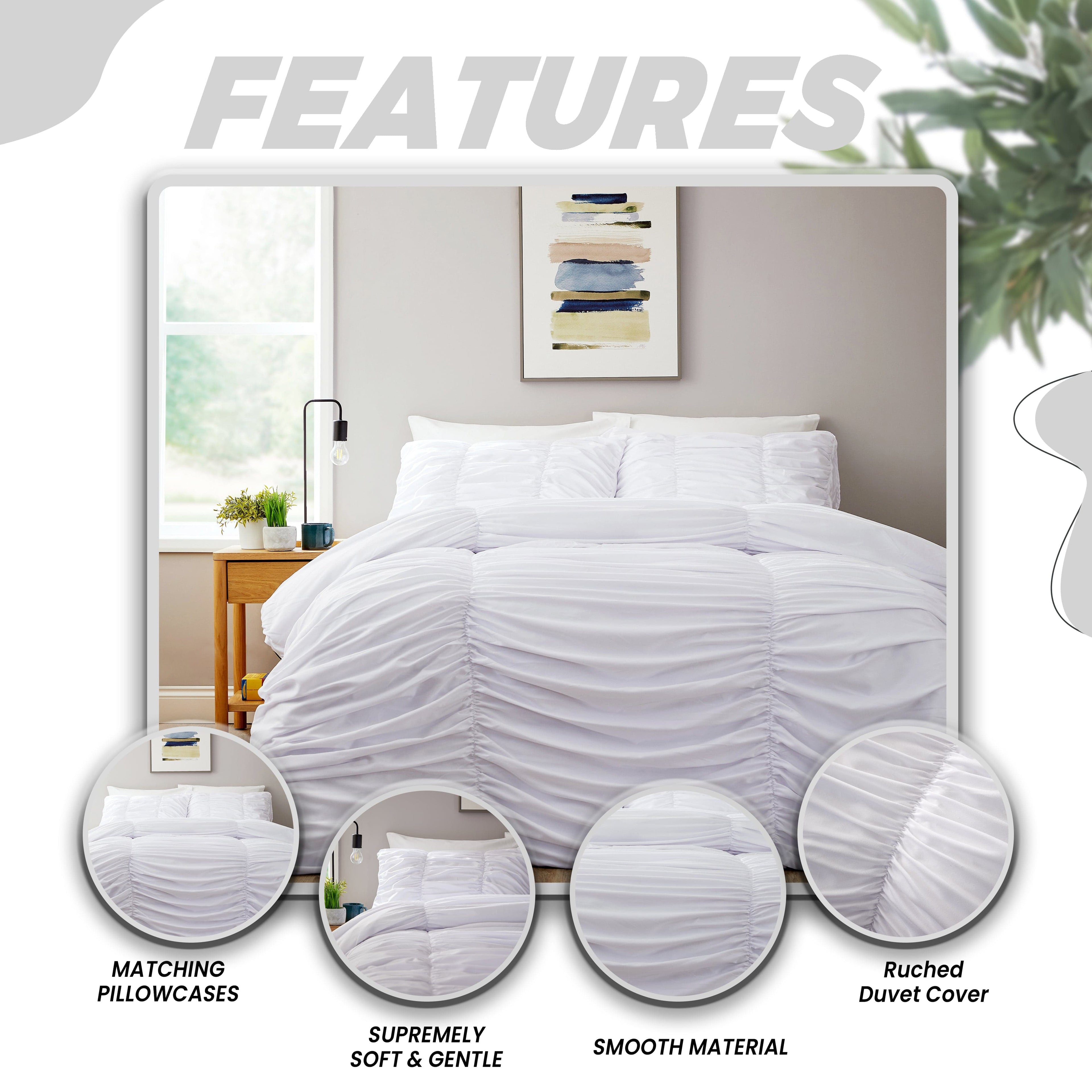 OLIVIA ROCCO Ruched White Microfibre Duvet Cover Set | Ruffle Bedding