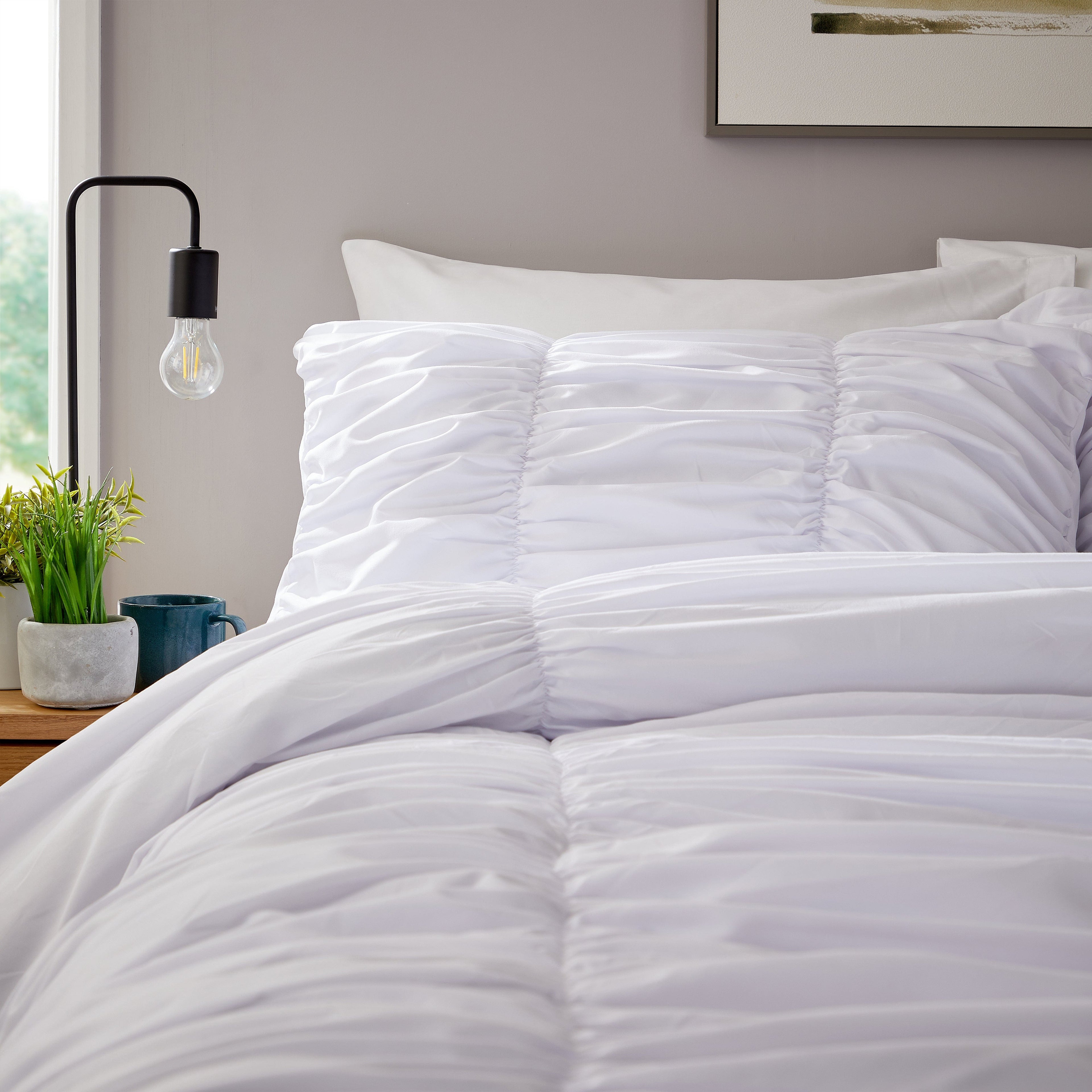 OLIVIA ROCCO Ruched White Microfibre Duvet Cover Set | Ruffle Bedding