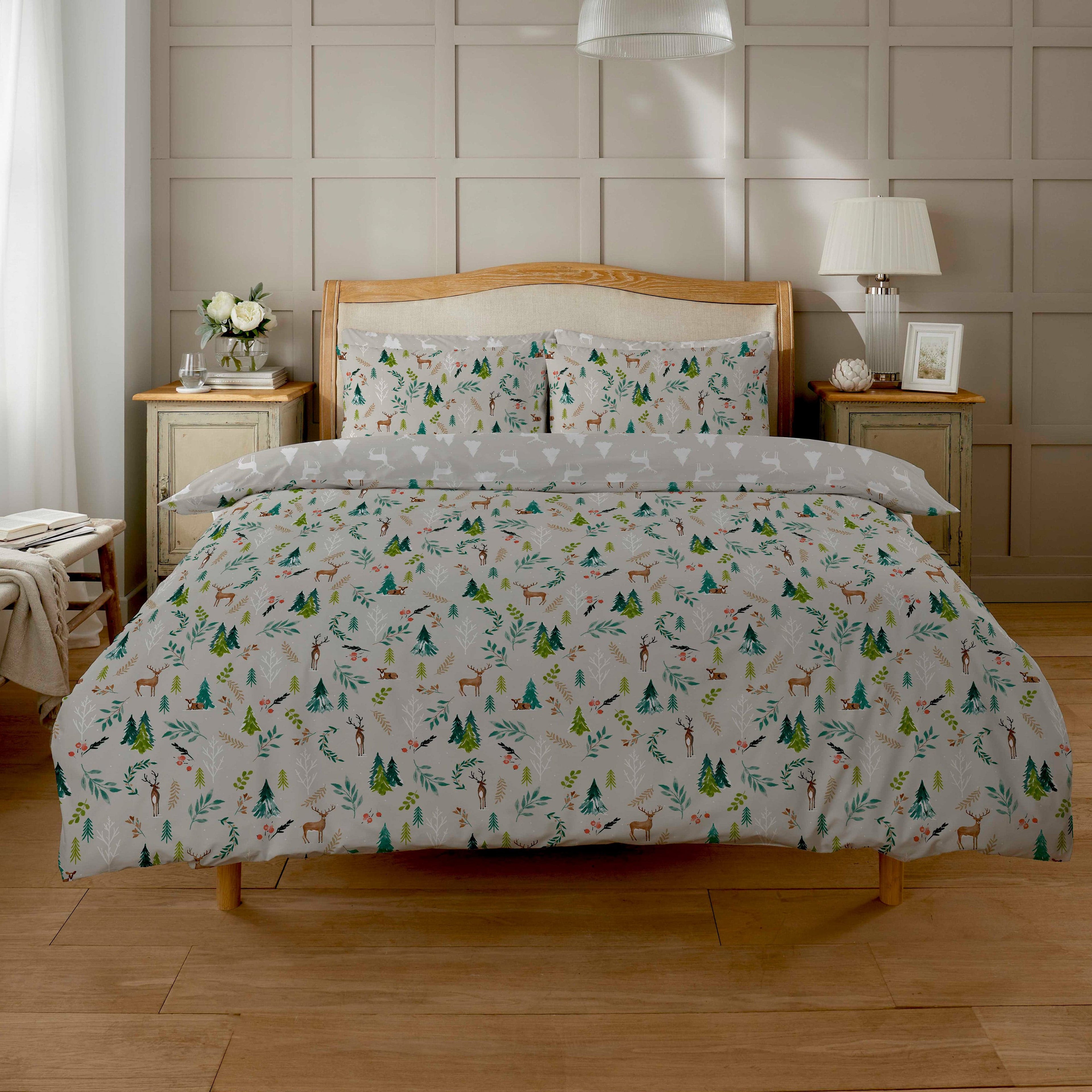 OLIVIA ROCCO Snowy Reindeers Reversible Duvet Cover Set | Polycotton Bedding