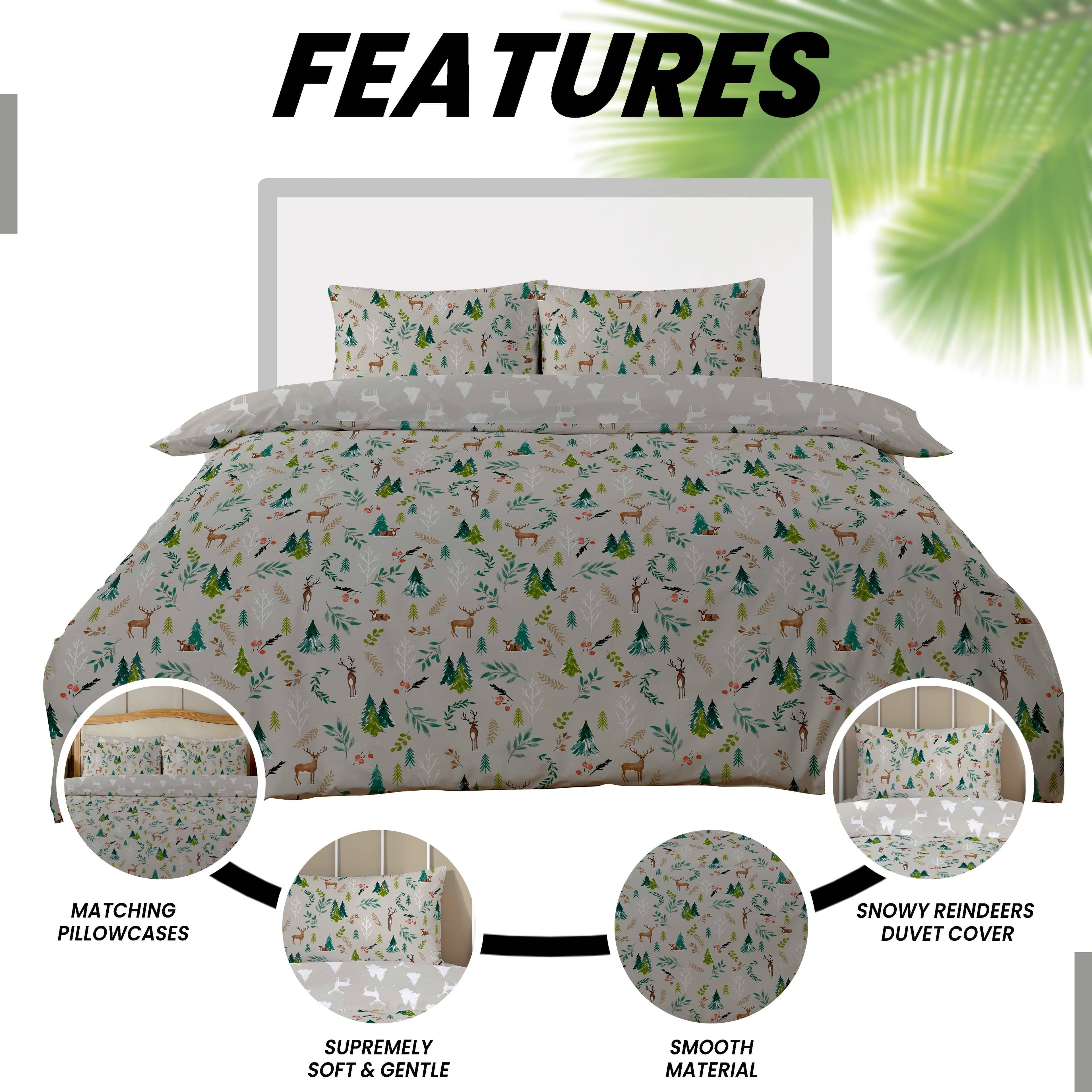 OLIVIA ROCCO Snowy Reindeers Reversible Duvet Cover Set | Polycotton Bedding